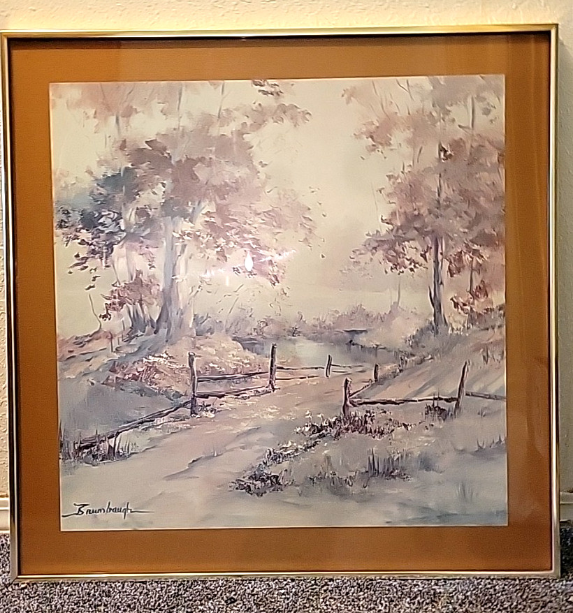 Watercolor Snow Scene Painting Signed Brumbaugh Framed Winter Landscape