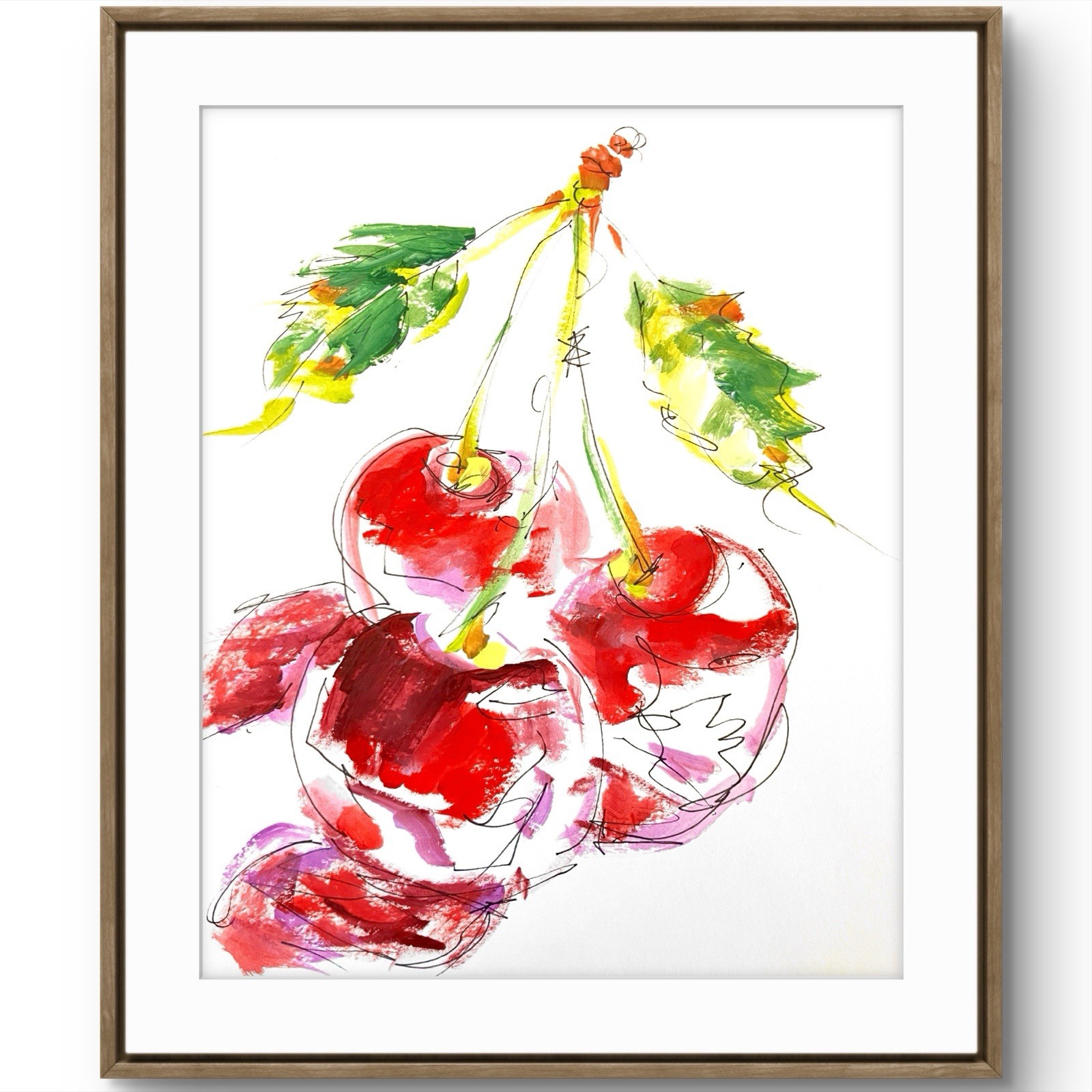 TITA PAINTZ Cherries Original Hand Painted Acrylic Paper Art 9×12 Home Decor
