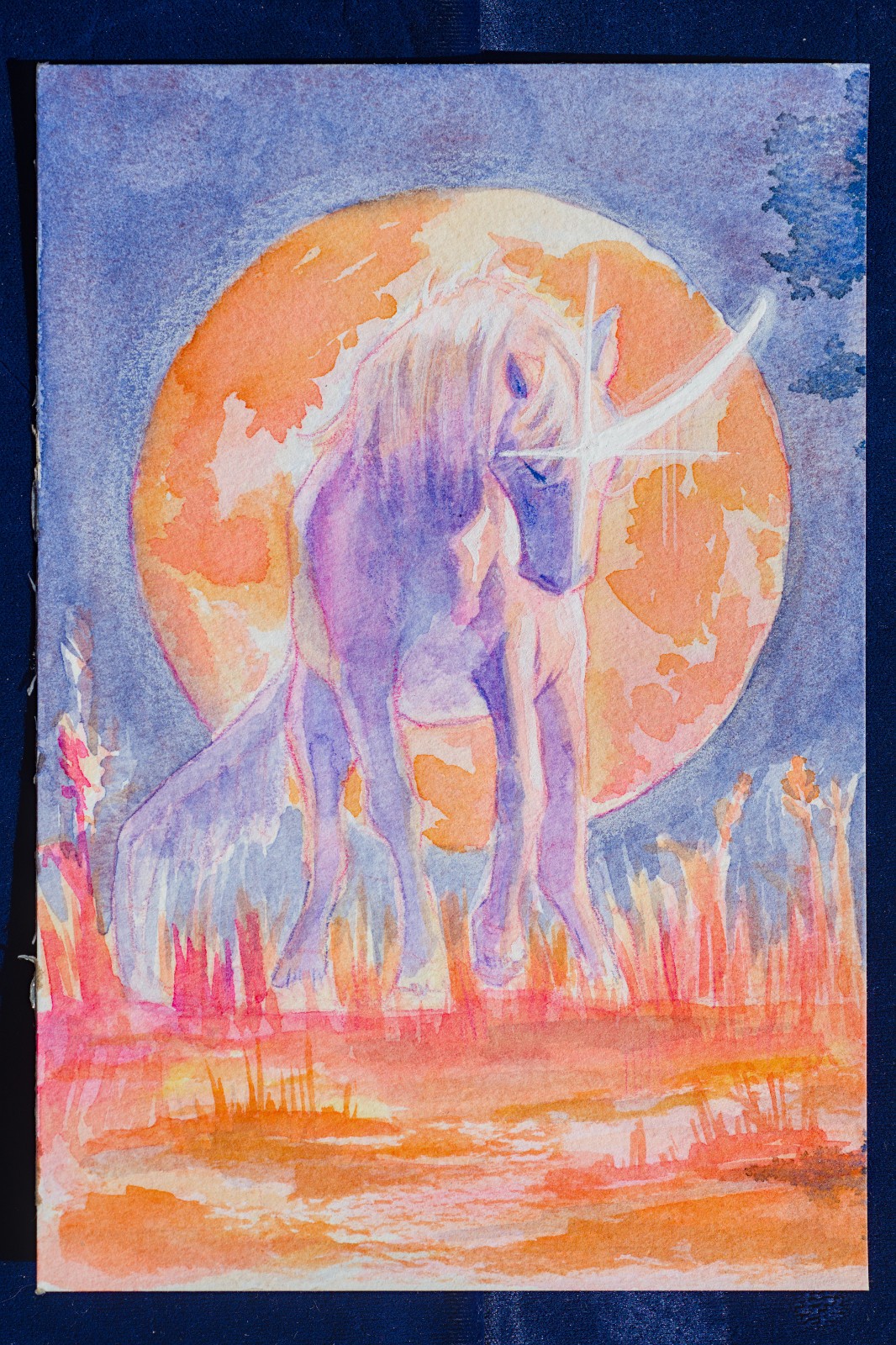 Original Painting, Harvest Moon, Watercolor Gouache, 5×7.25 , by thebeebofiles
