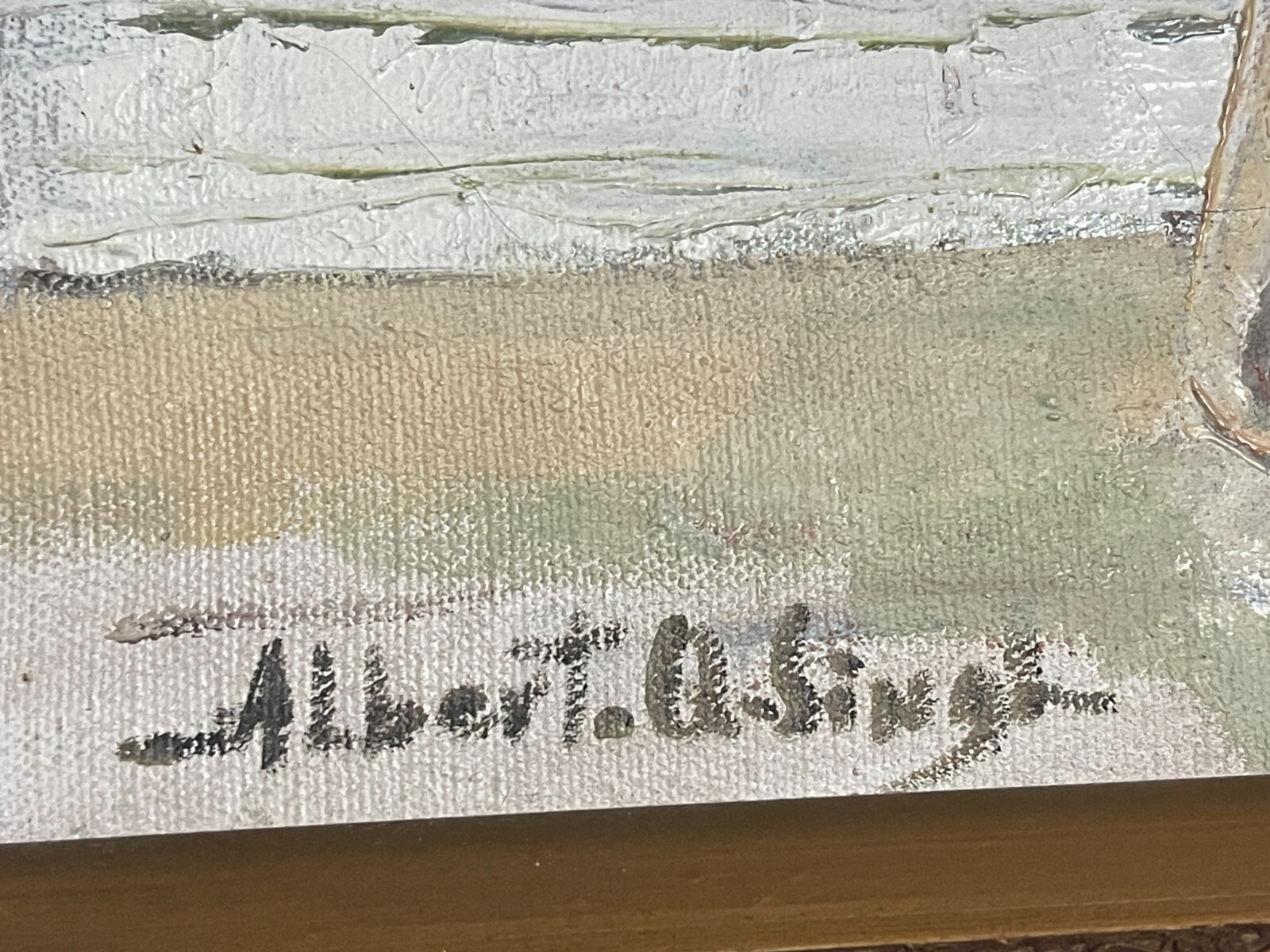 Vintage Albert Singh India Desert Landscape Village People Original Oil Painting