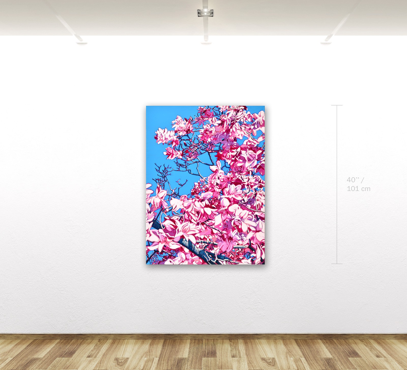 Alex Nizovsky – Pink Magnolia Blossom – Neo Impressionism Art Painting 30″x40″