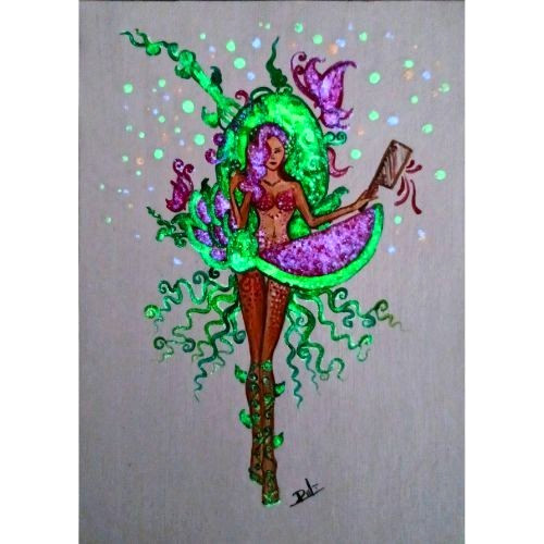 ACEO Original Abstract Fruit Lady UV Radiant Acrylic Pop Art Hand Paint NEW OOAK