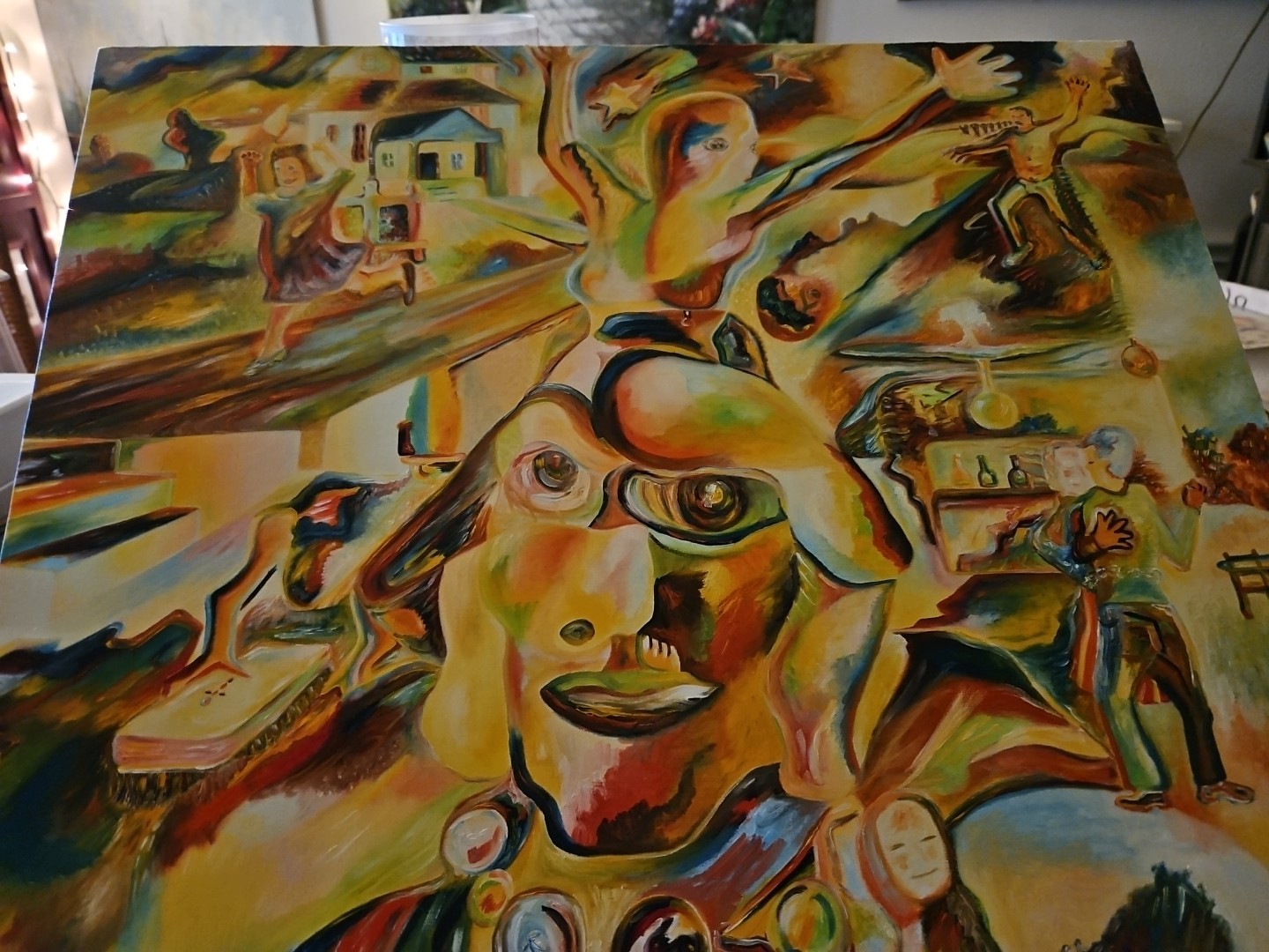 Original VTG 1984 Abstract Art Oil On Linen «Cheating Hearts» Michael B.Stuart