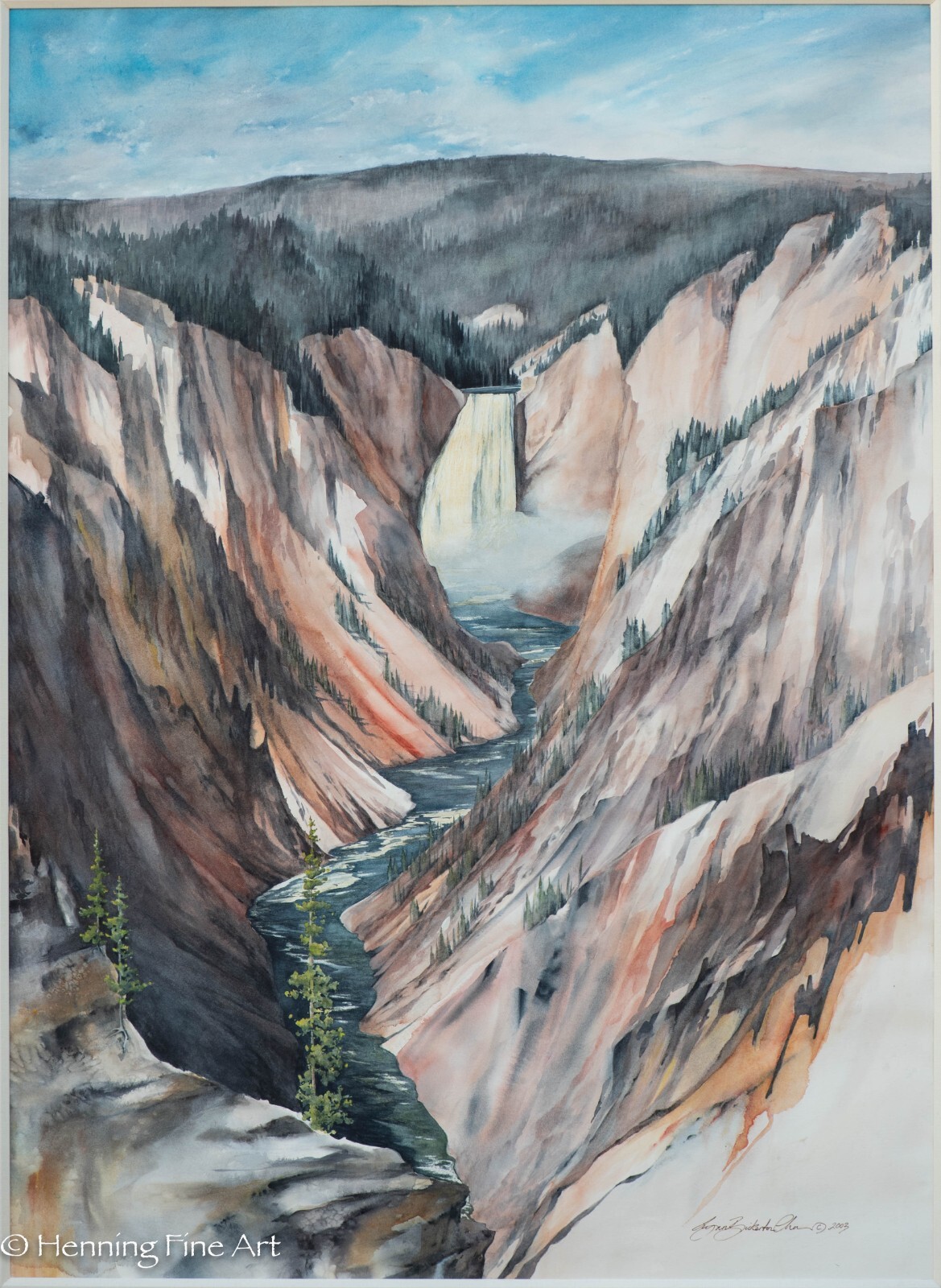 Stunning Lynn Bickerton Chan Painting of Grand Canyon of Yellowstone 52.5 x 38″