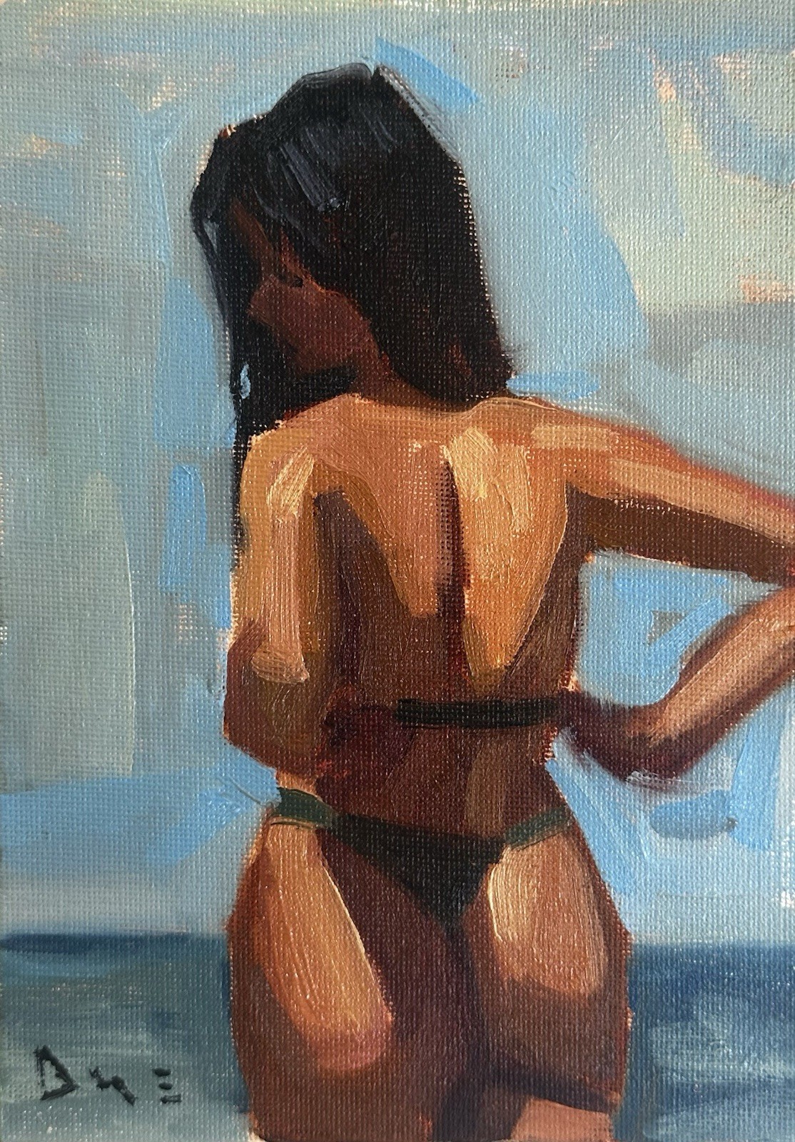 Original Female Figure Painting Beach Impressionist Signed 5×7 Art