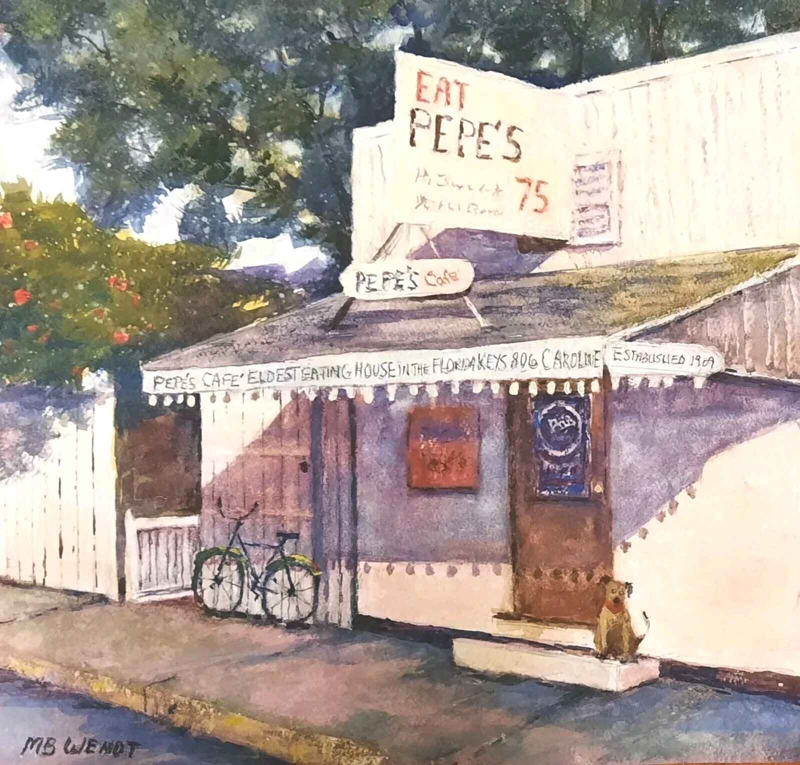 Original Watercolor of Pepe’s Cafe, Key West, Florida… 10×10 NOT A PRINT