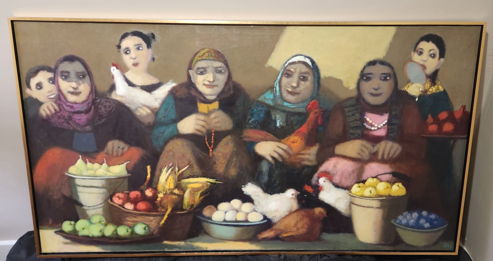 Large Original Art Oil On Canvas Depicting Peasant Women, International Artist