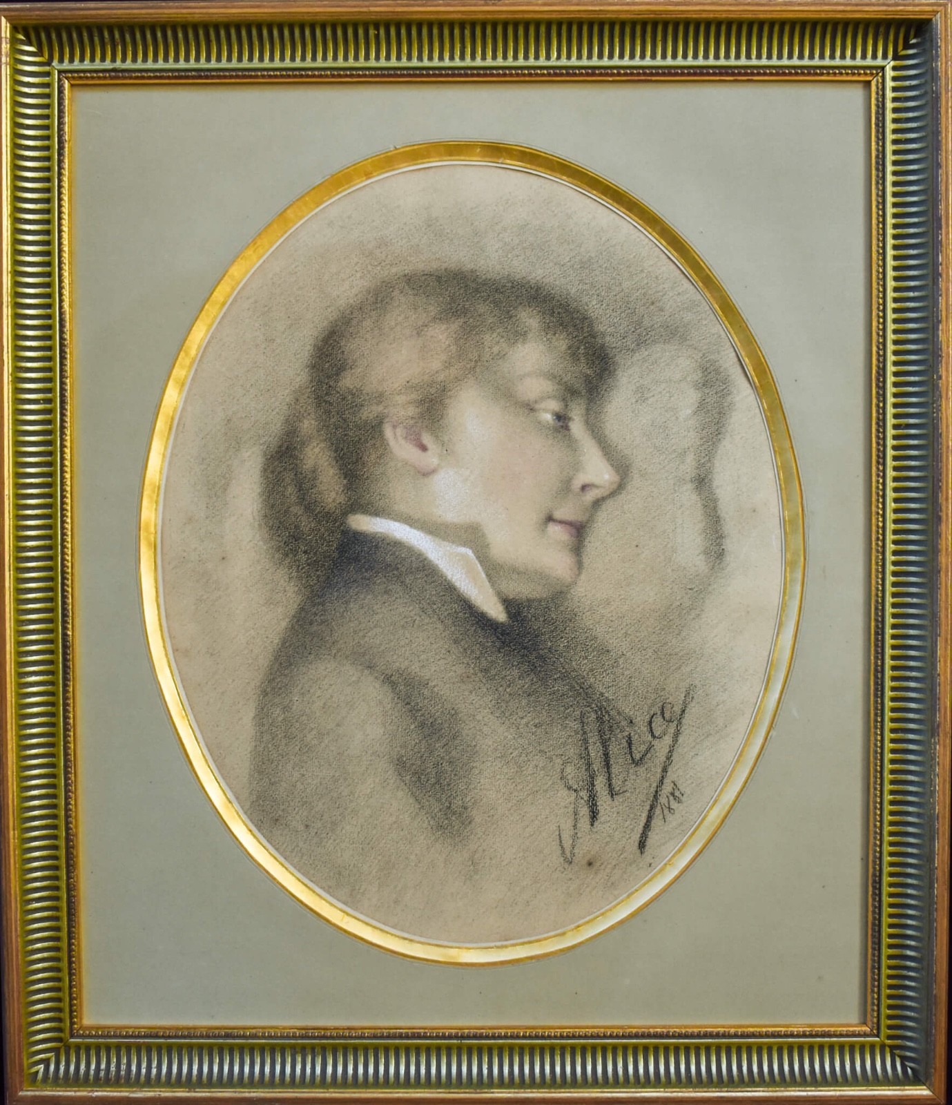 1881 French Woman Self-Portrait Pastel Drawing Signed Alice Lefevre Salon Artist