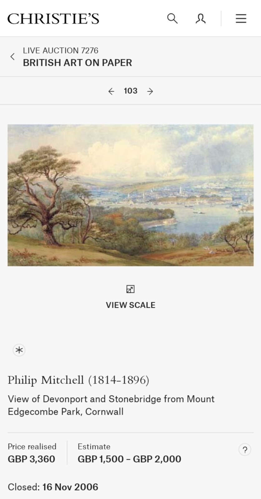 Original Philip Mitchell watercolor 1868, 20.5 by 13.5 inches