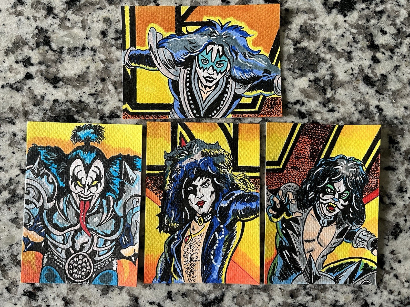 KISS CARD – ACEO Art Sketch 2.5 X 3.5 Rock Music Painting Drawing Paper Ink