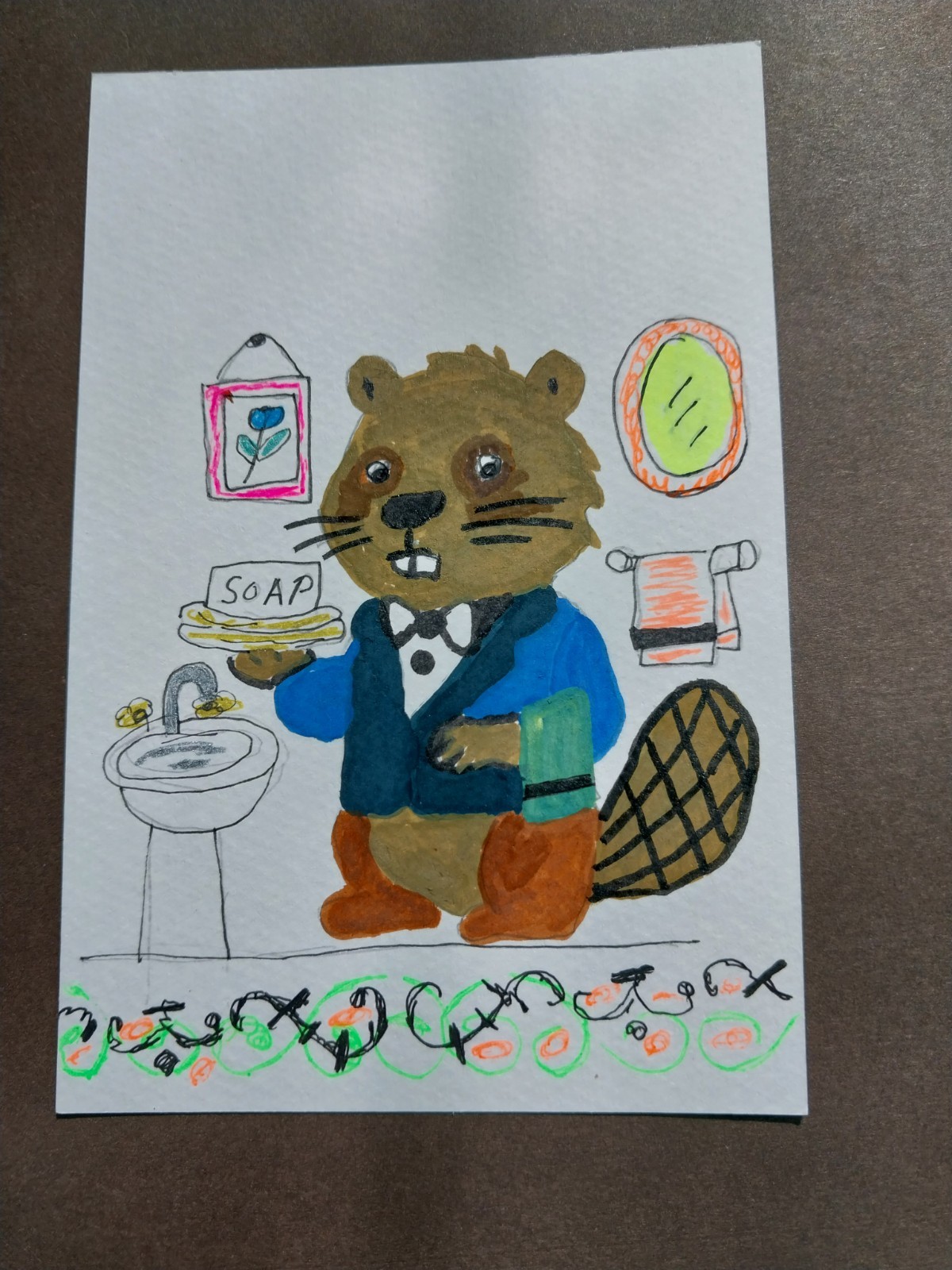 GAT Expressionism Original Painting 4×6 Whimsical Animals Beaver Woodchuck