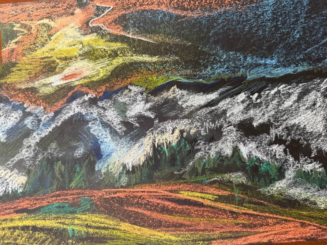 Painting by the Ukrainian artist «The Sun Wakes Up in the Mountains» pastel