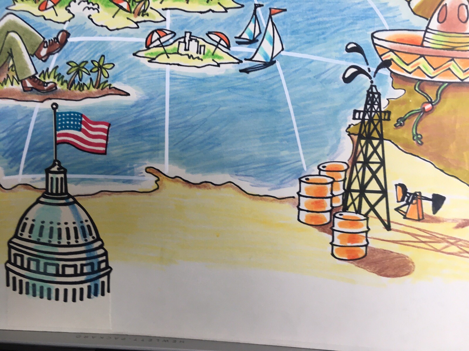 Political watercolor 1970s Cuban aggression against United States￼￼ Noted￼ NBC
