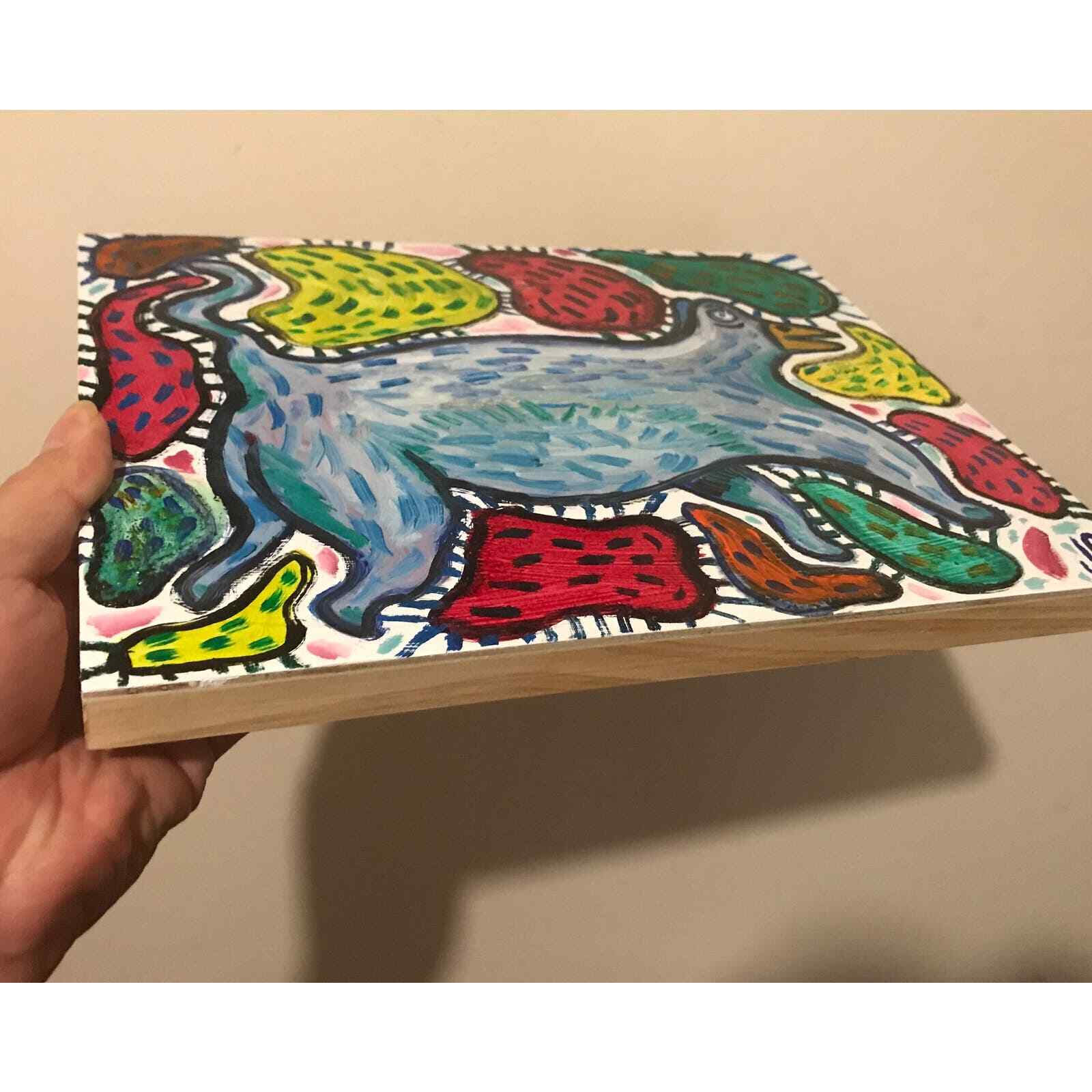 9×12” Original Outsider Painting on Wood Panel | Strange, Funky, Cryptid Animal
