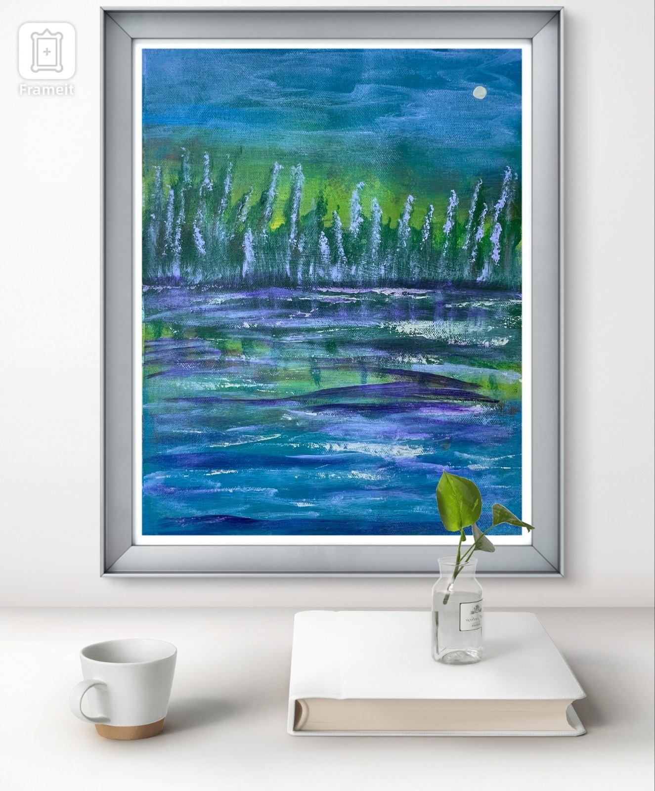 Original Art «Purple Lake» 9×12 Canvas Expressionism Abstract Design Home Art