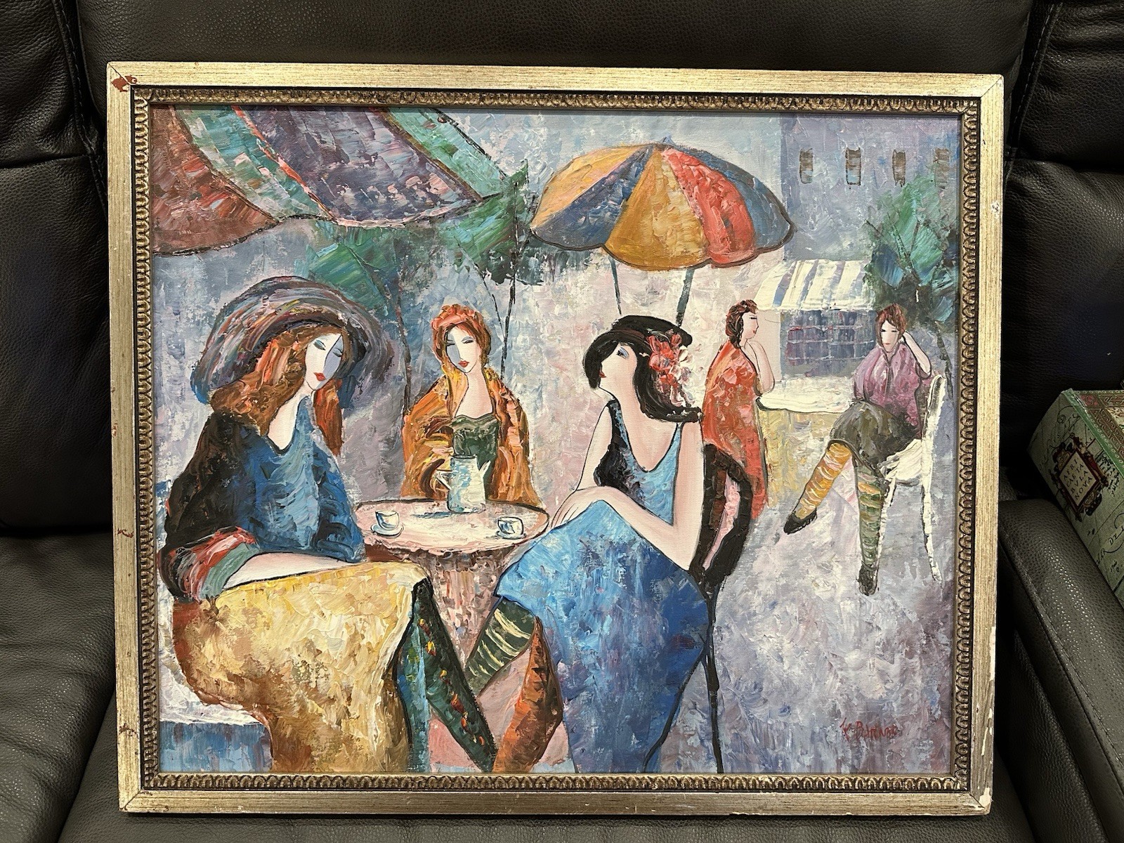 K. Barnes Ladies Afternoon Tea Oil on Canvas Painting Signed Framed 25″x21″