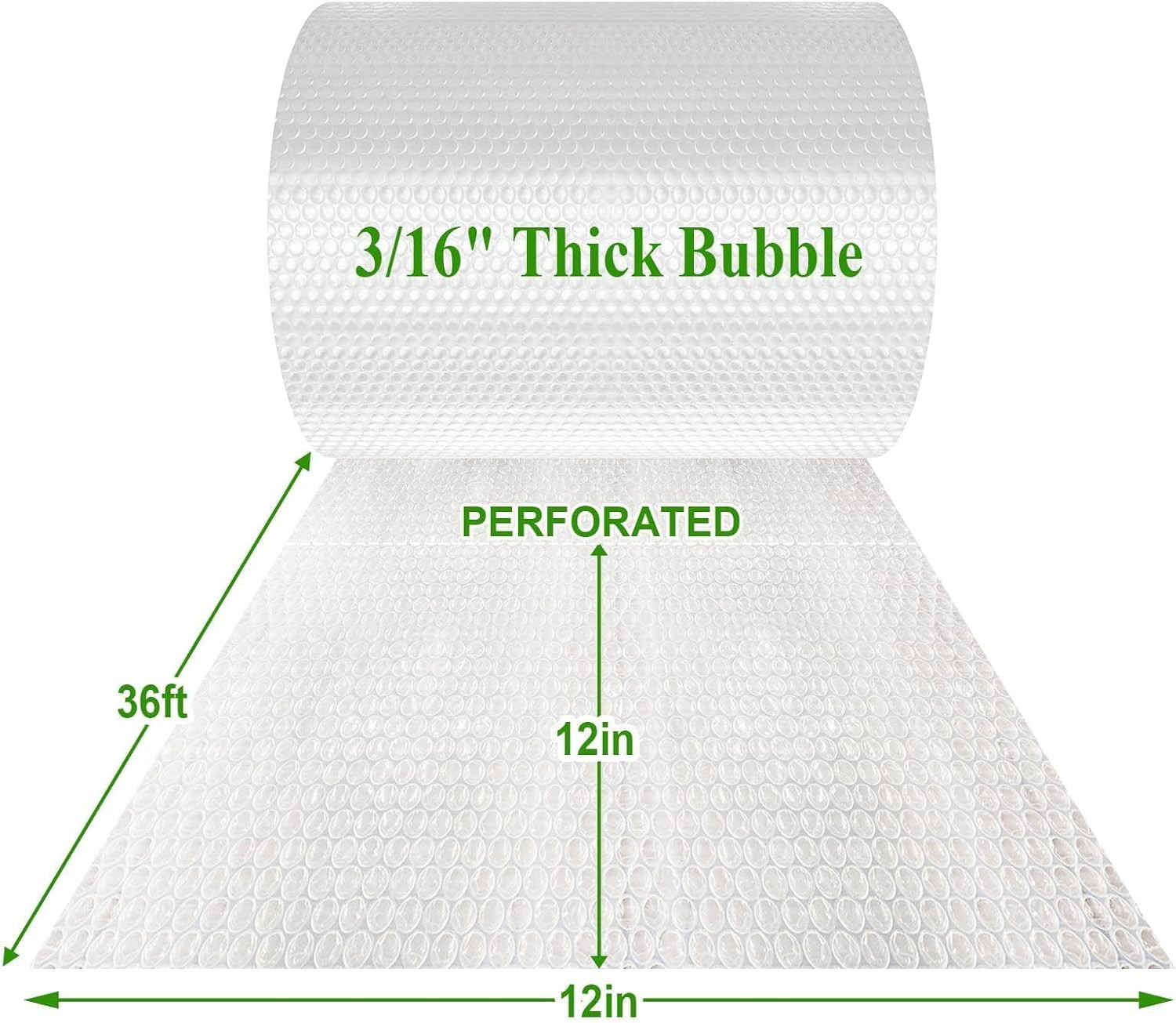 Heavy-Duty Bubble Wrap Cushioning Roll – 2 Pack X12”X36’ Perforated Every 12”, T