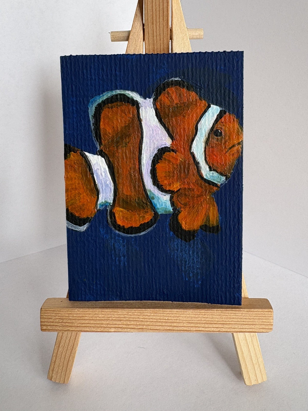 ACEO Fish Clown Original Hand Painted Acrylic Miniature Art Animal Painting ATC
