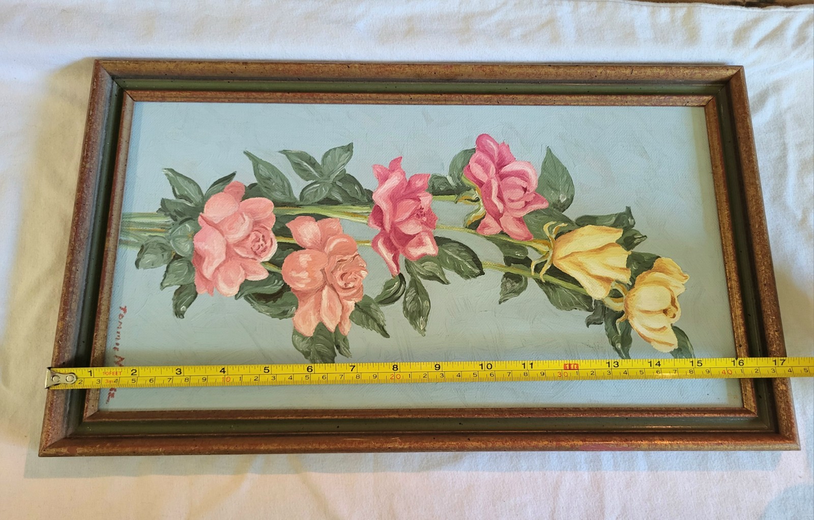 Vintage Framed Floral Painting Signed 17×10