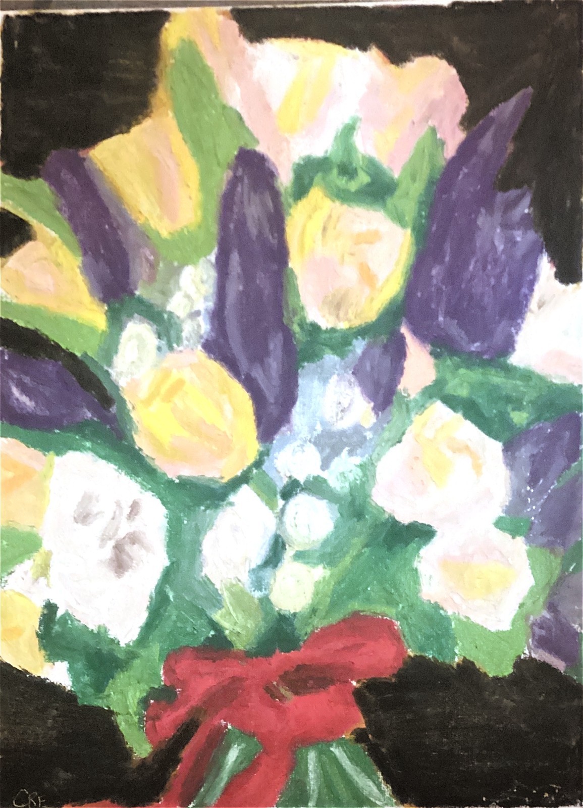 Textured Tulip Yellow Purple Spring Wedding Flowers Canvas Art Original 11×14