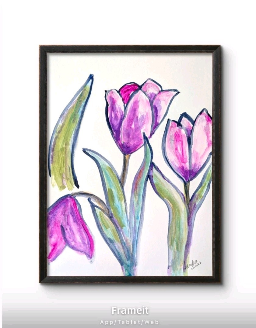 Fresh Flowers Tulip Love 9×12 Original Acrylic Art Painting On Paper Signed