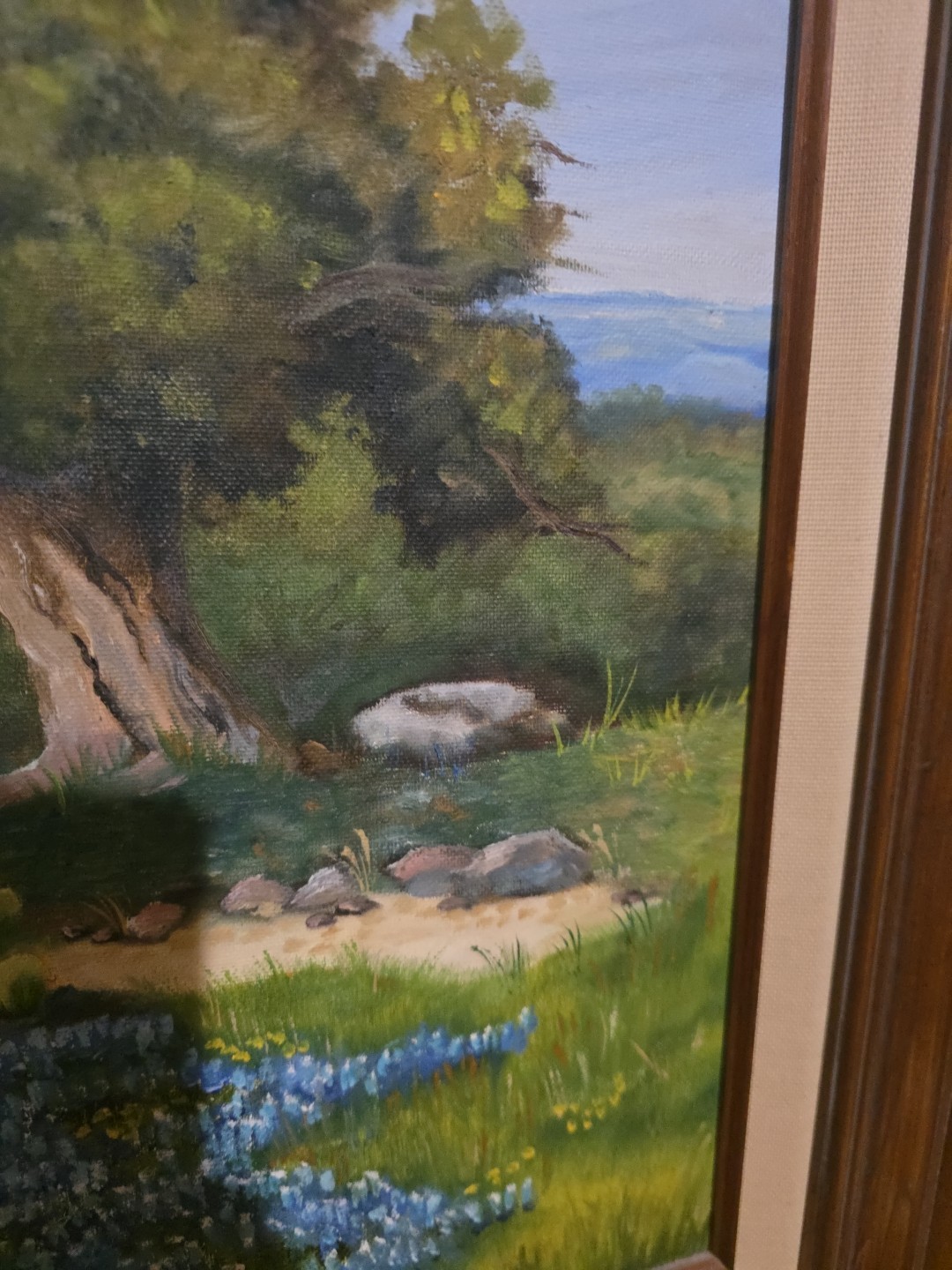 Texas Bluebonnet Hill Country Scape, D. Vornsand ’89 Oil Painting Weimar TX