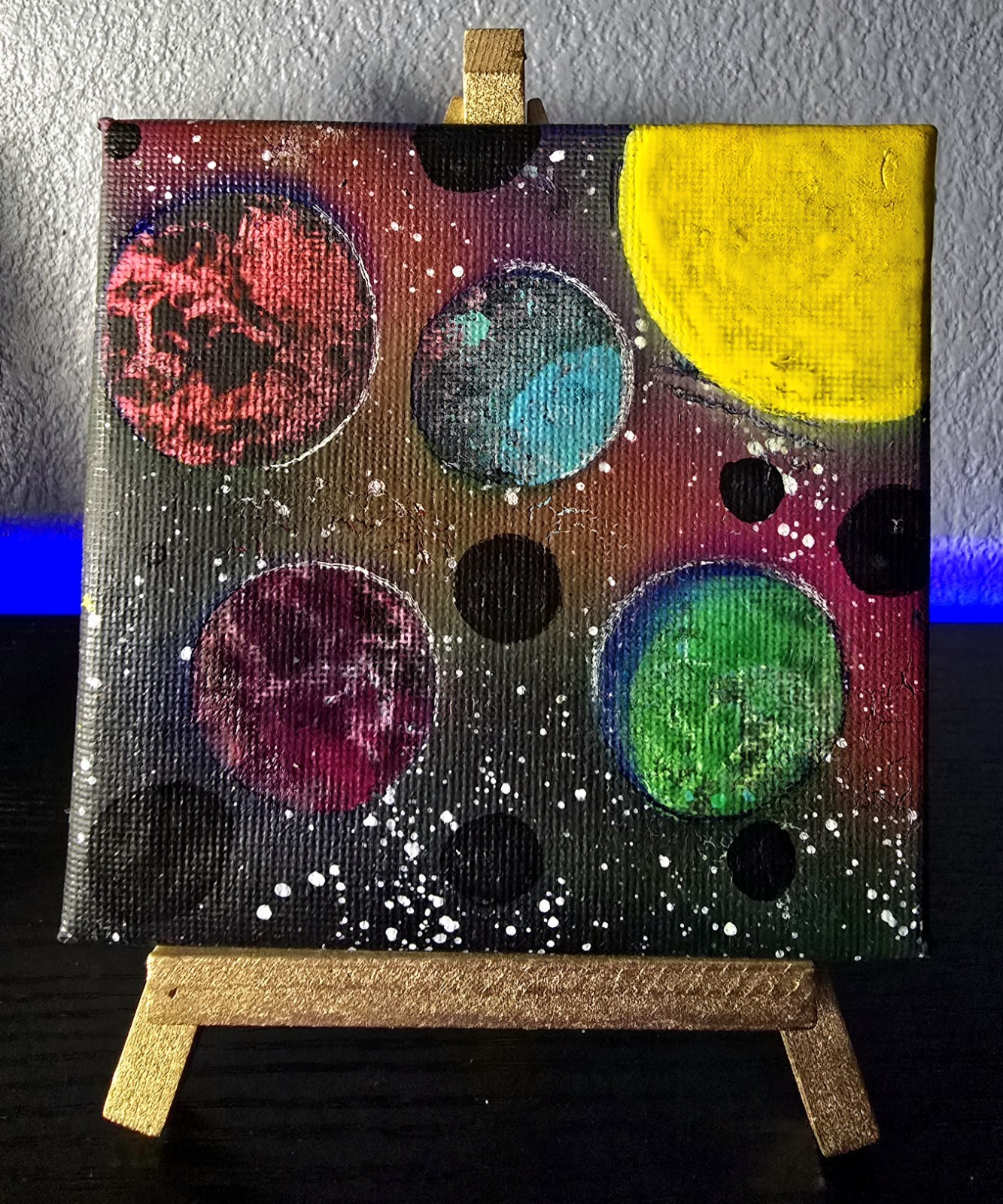 4″ X 4″ Original Painting With Display Easel » A Mini Solar System «