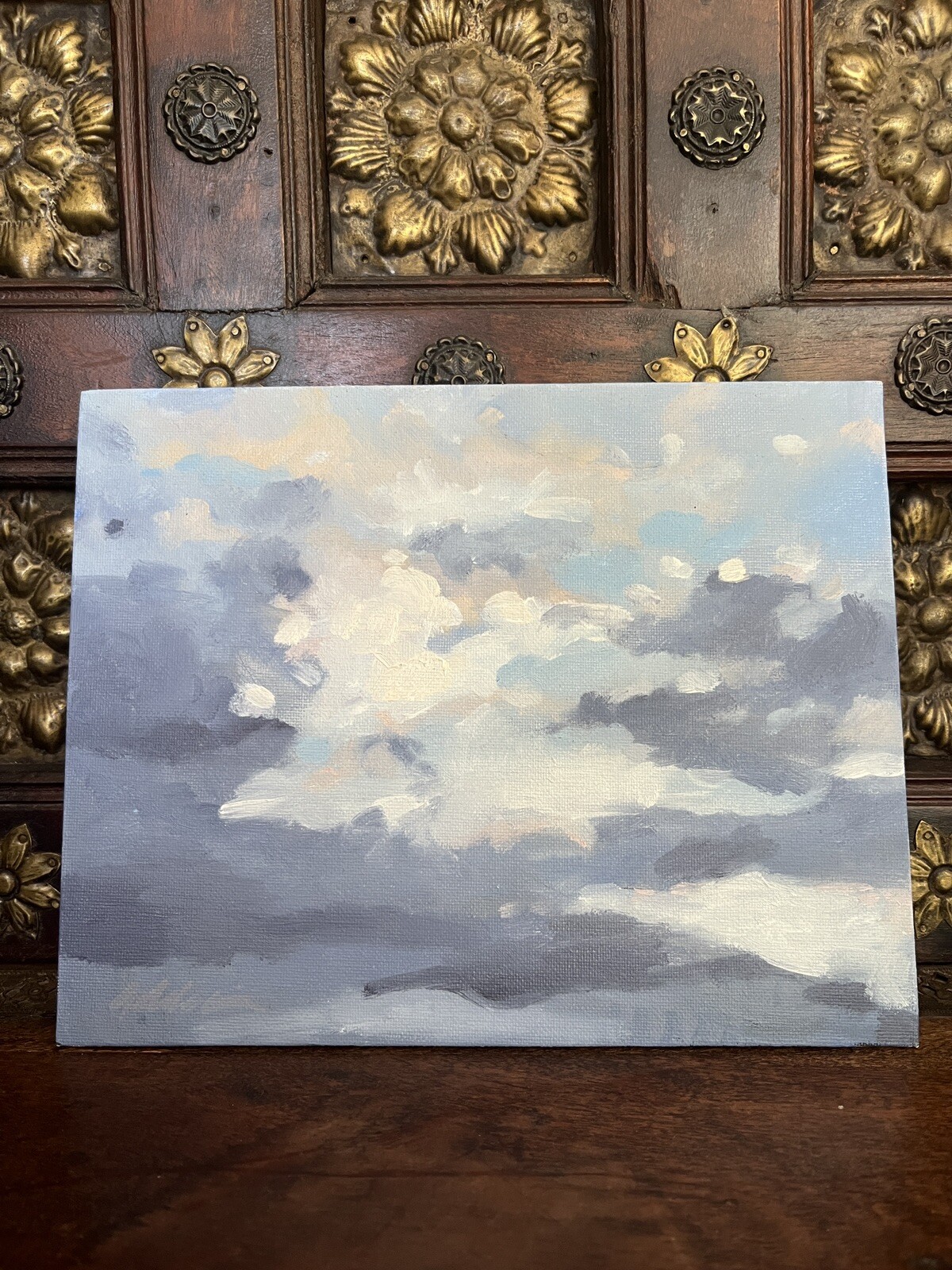 Paris Sunset Original Abstract Oil Painting Canvas Board Rich Textures Sky Blues