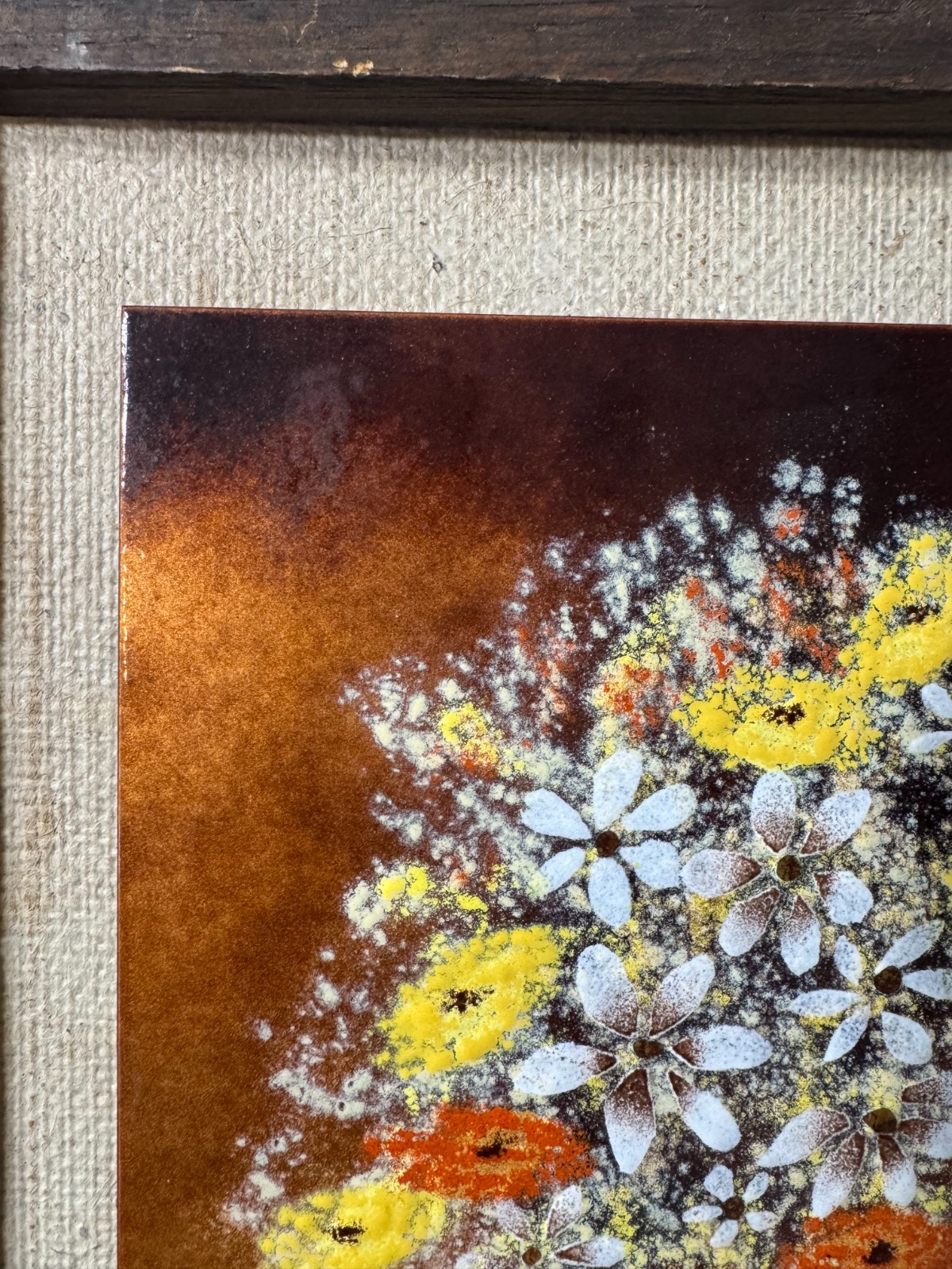 Terri Oullette «A Floral Scene» Enamel On Copper Painting – Signed And Framed