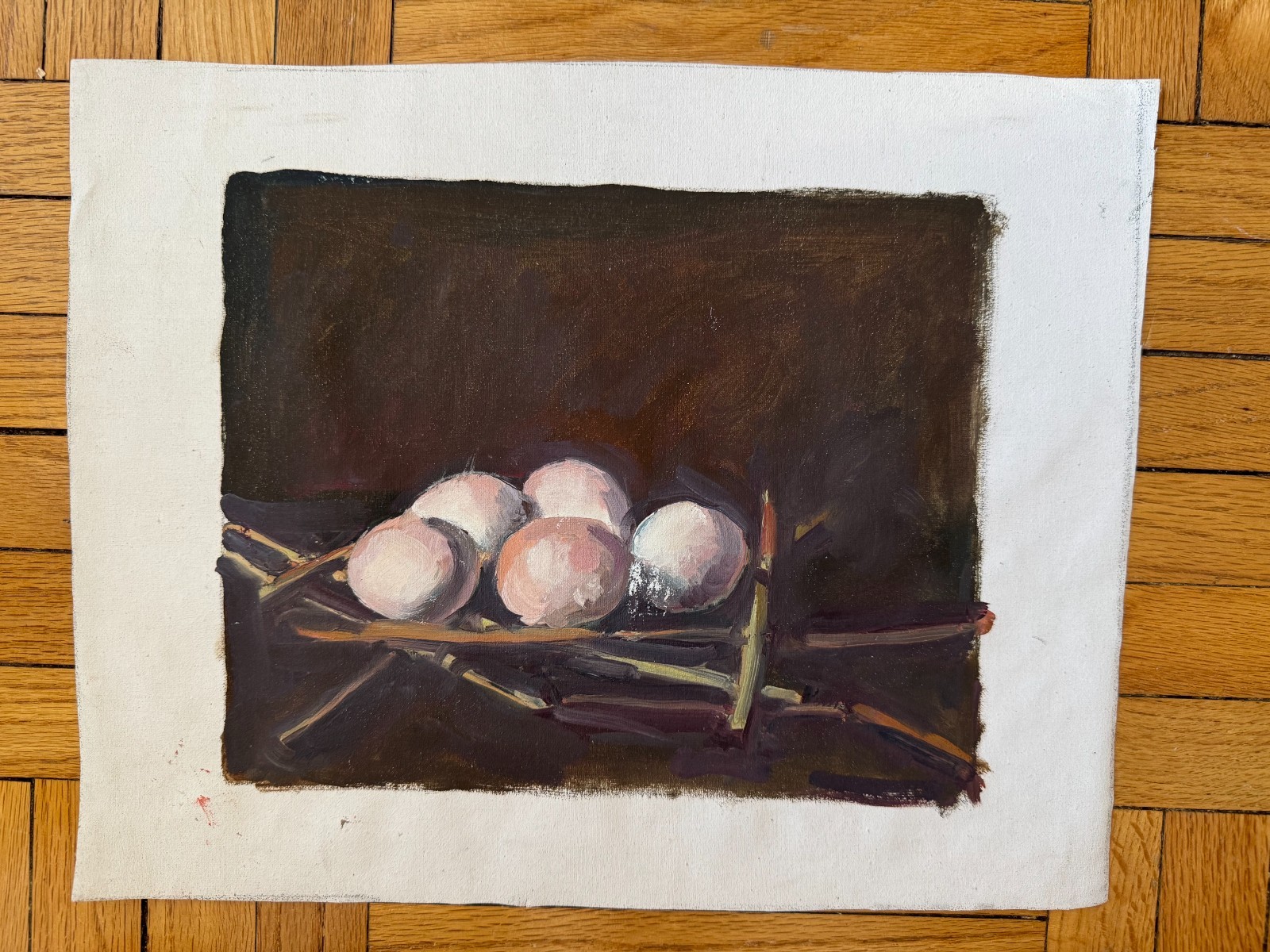 Vintage Acrylic Canvas Painting Still Life Group Of Eggs 8 x 10