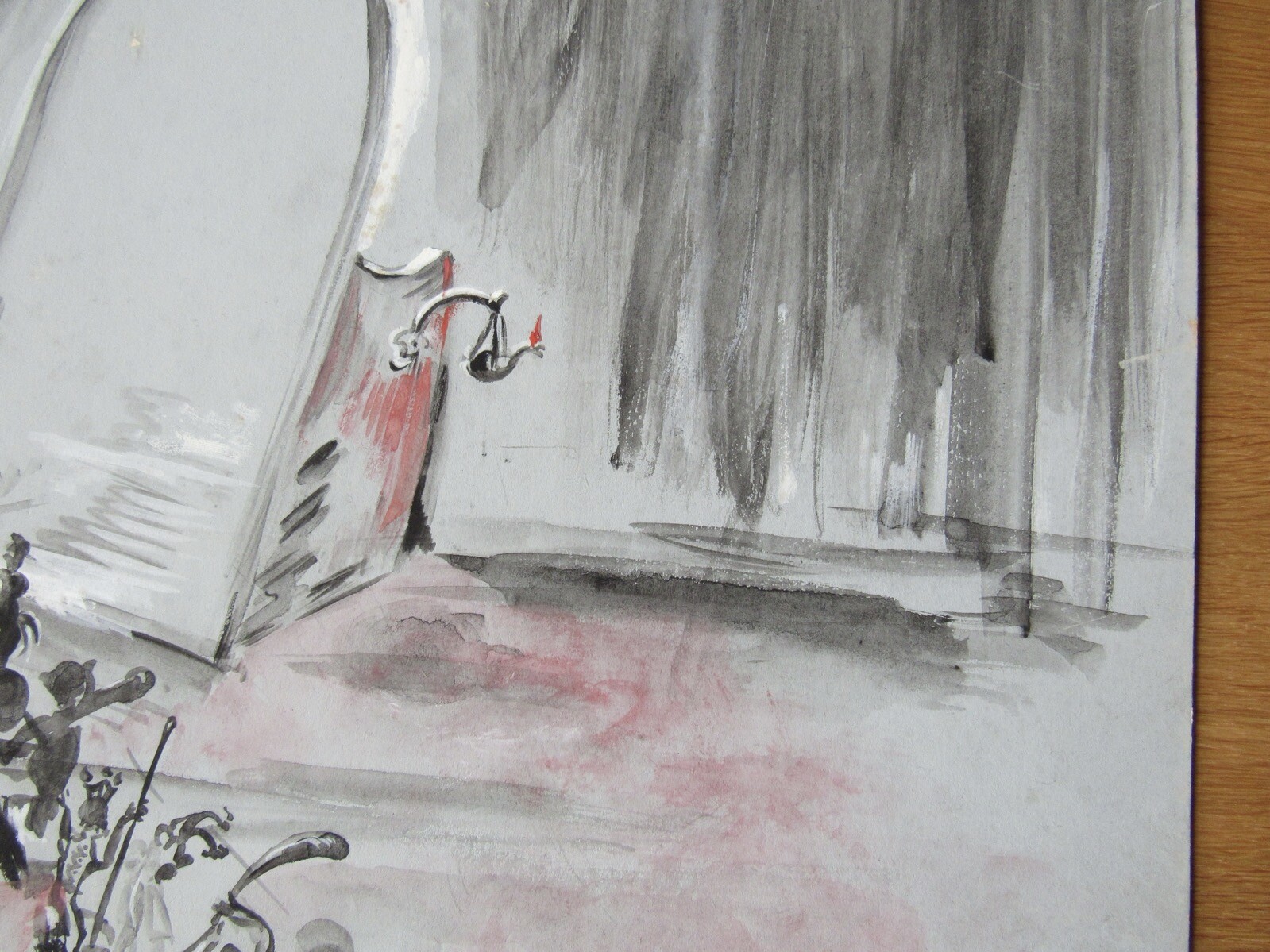 1960’s Opera Gouache Drawing by Jacques André Brégère stage set design painting