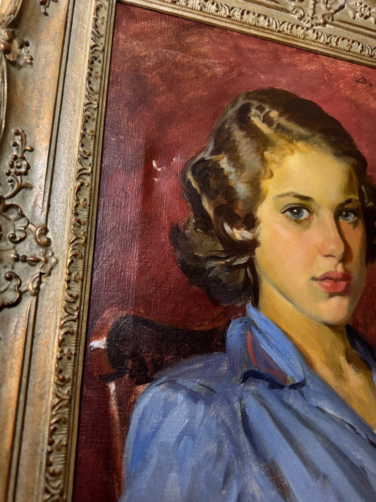 Magnificent Ben Solowey Oil «Portrait Young Woman» 49 Signed Oil Painting-Framed