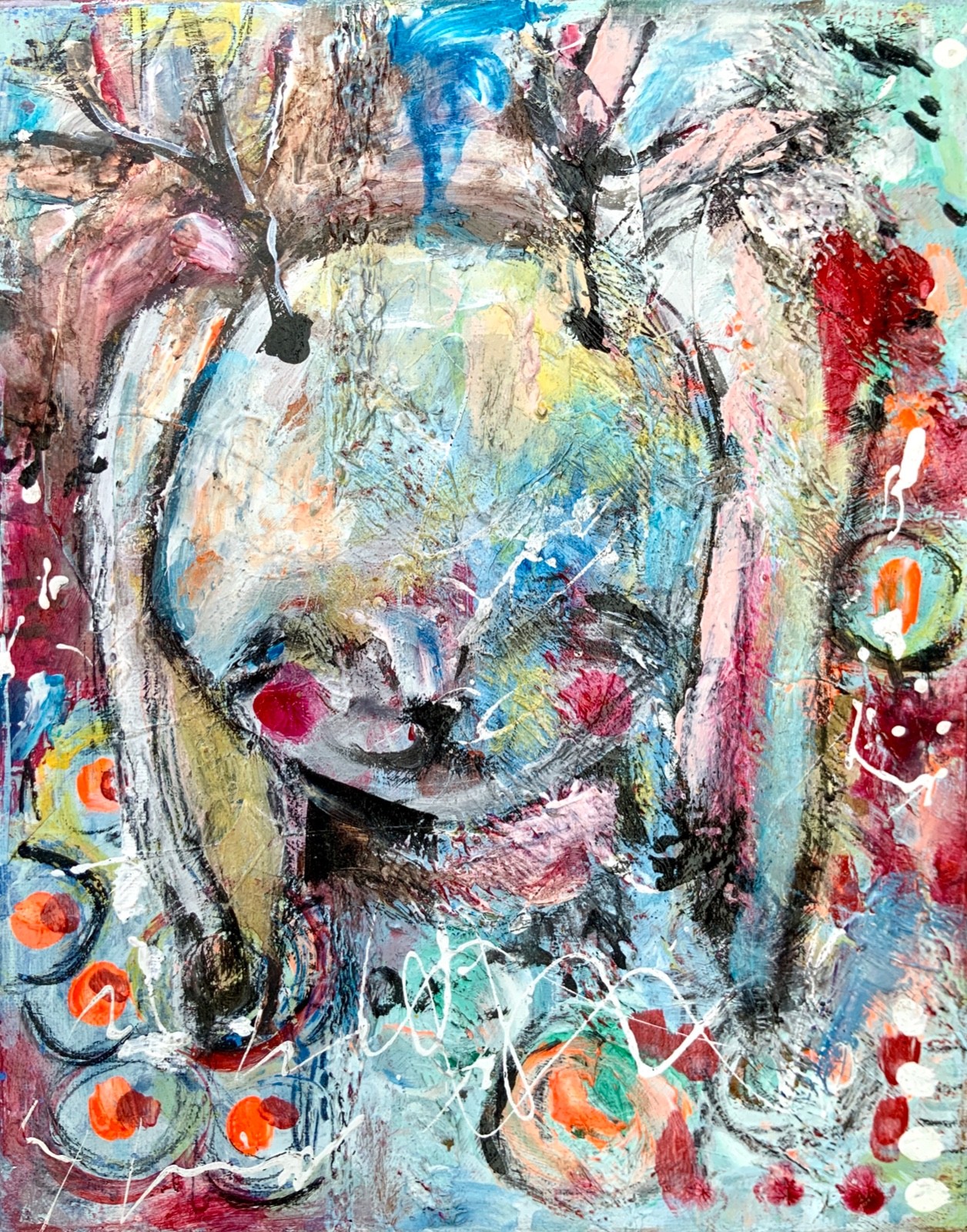 Original Painting Rabbit Painting Whimsical Girl Original Art Banny Painting