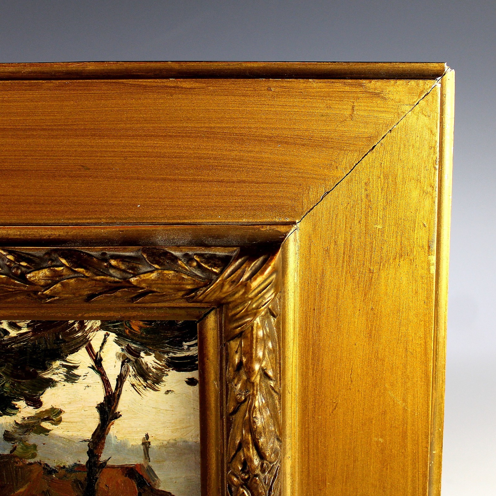 Antique Oil on Panel Landscape Original Oil Painting Raised Frame