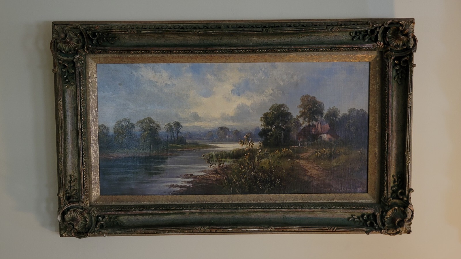 Antique 1906 SIDNEY YATES JOHNSON OIL PAINTING, River Landscape