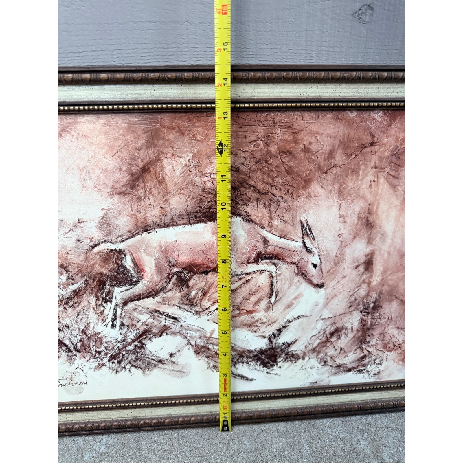 Original Signed David E Garrison Deer Wildlife Conte Crayon Framed Artwork