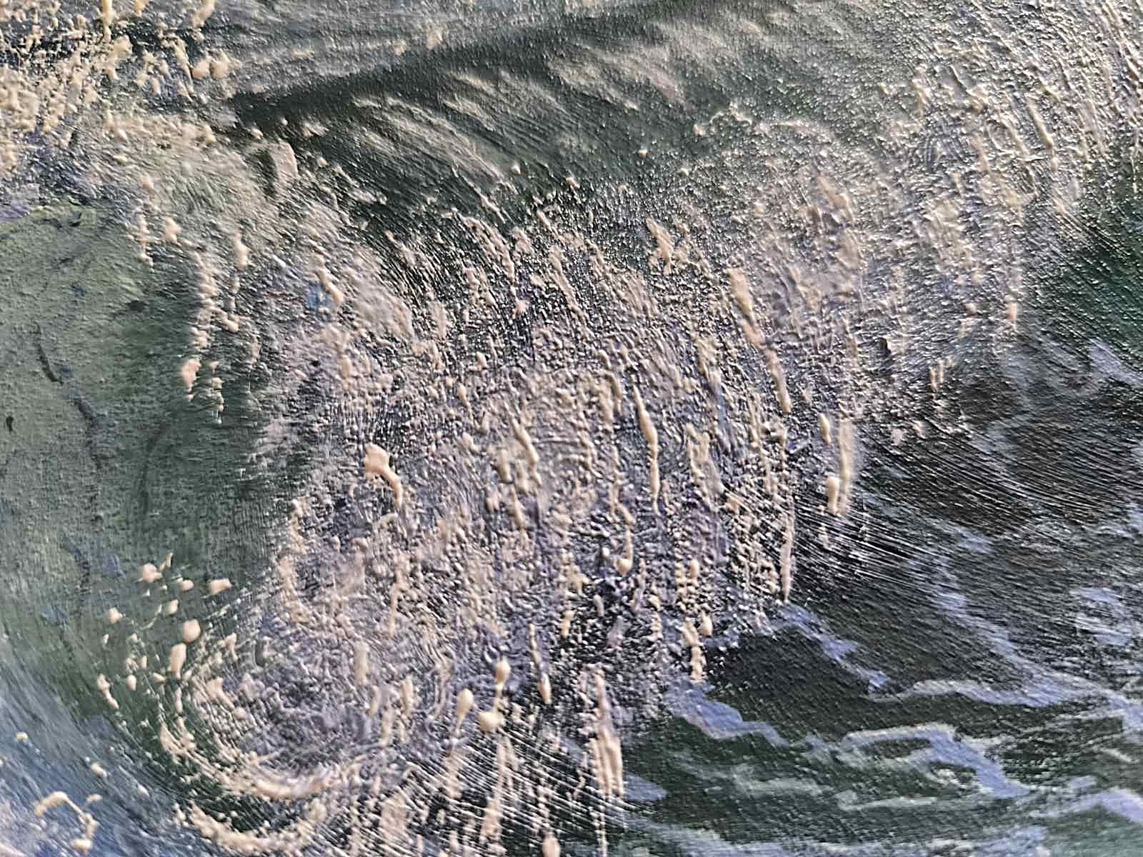TEXTURED IMPASTO OIL Original Art Painting BERDS WAVES SKY Landscape Seascape A4