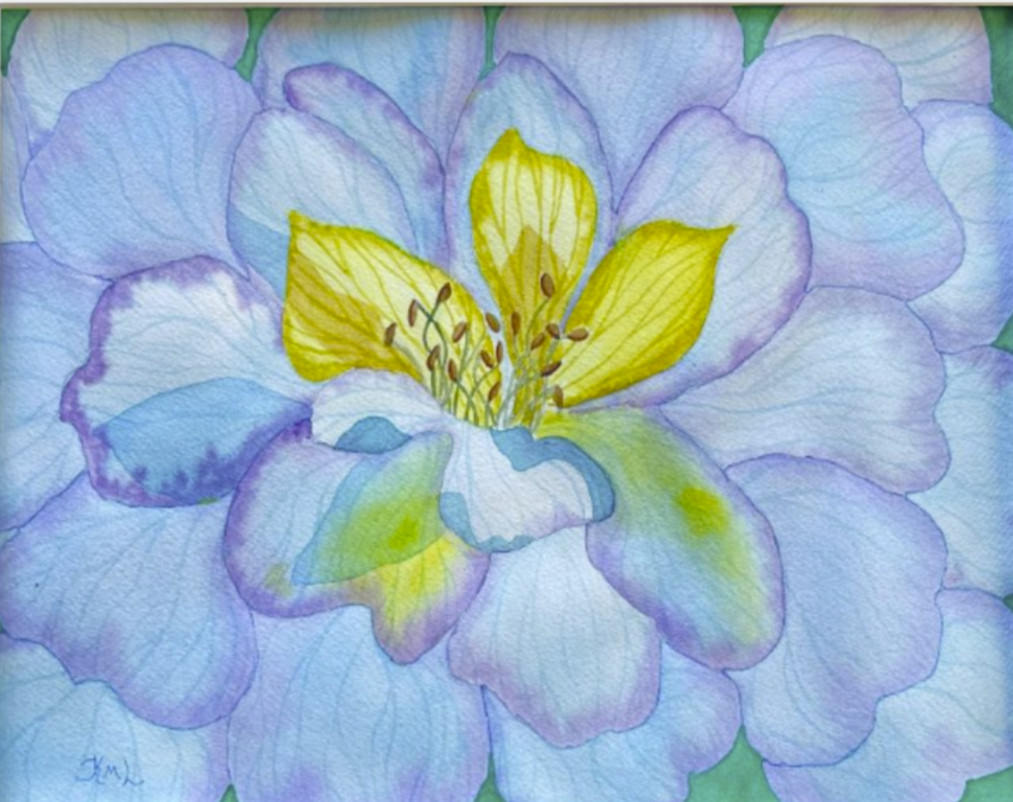 Share PAINTING WATERCOLOR ART FLOWER ANEMONE BLUE PURPLE 11X14 DOUBLE MAT 16X20