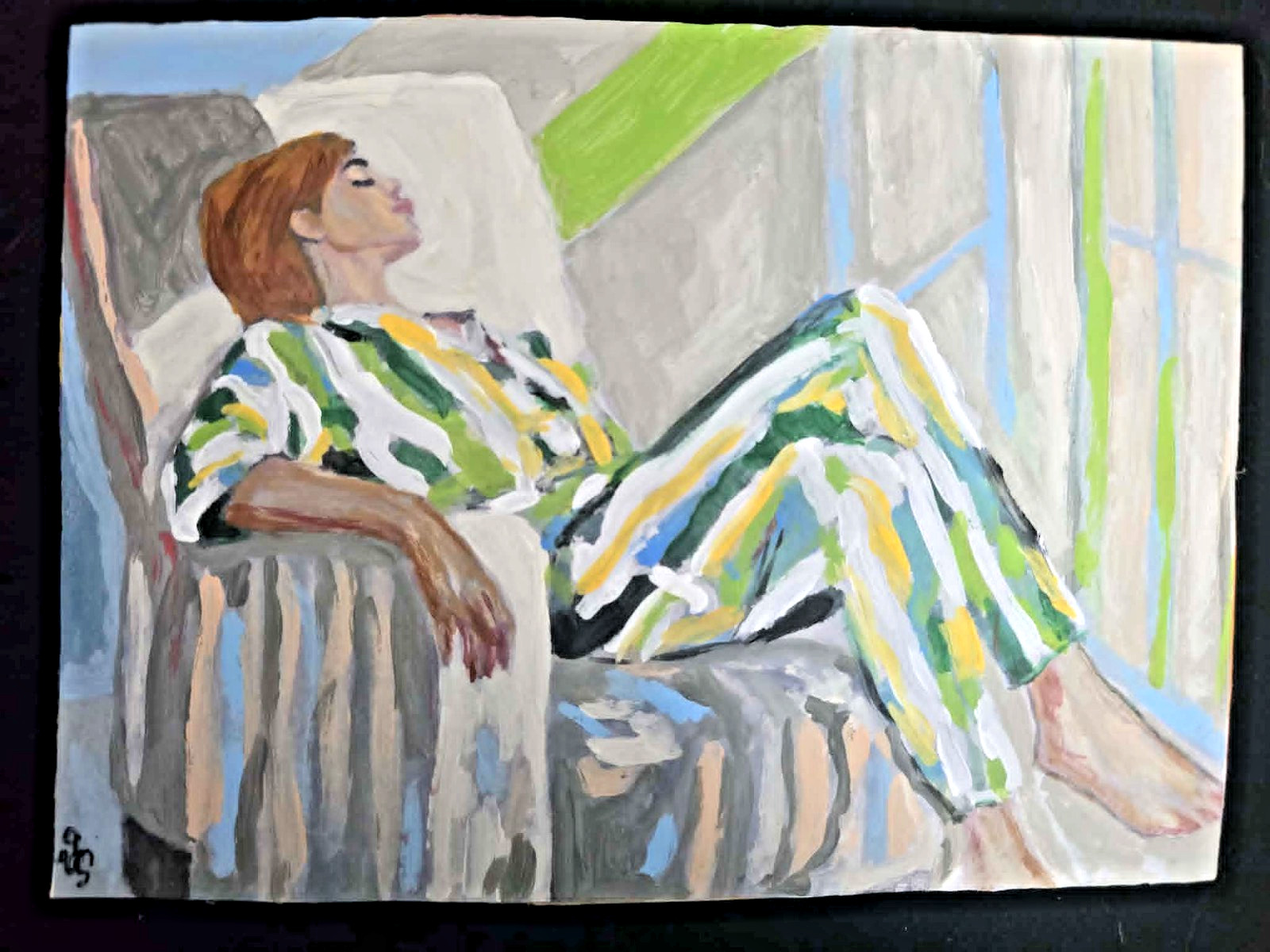 Hand Painted Acrylic Painting «Between Wake and Sleep». Signed