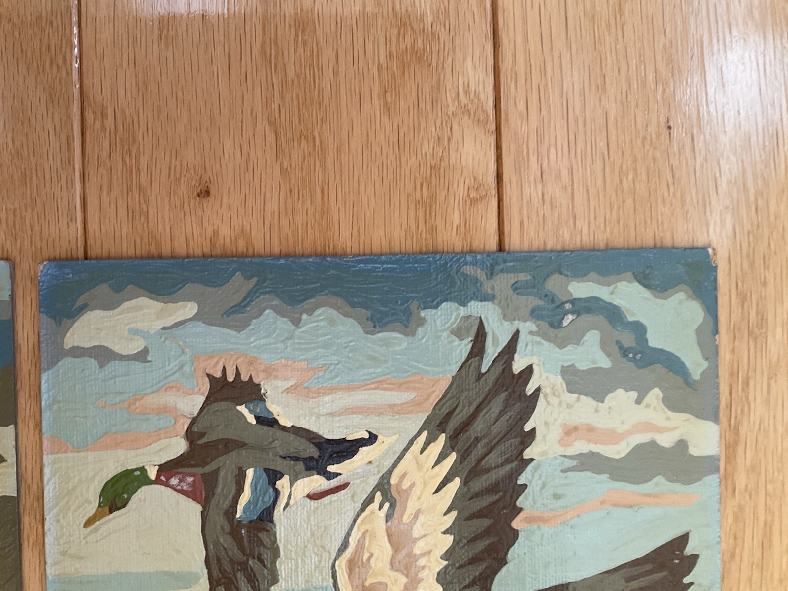 Mallards Ducks in Flight Portrait Paint By Number Set Unframed on Board Vintage