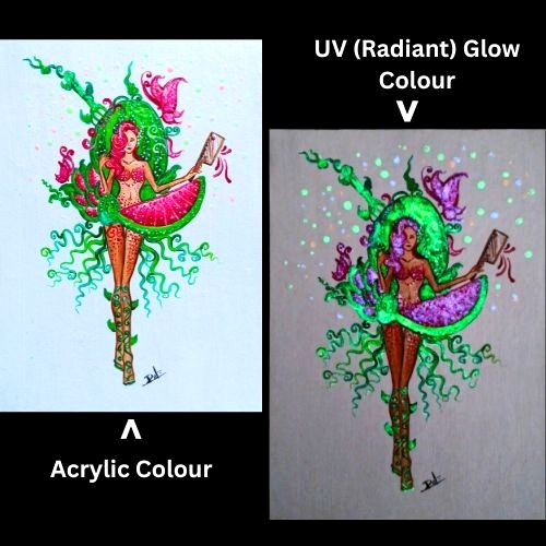 ACEO Original Abstract Fruit Lady UV Radiant Acrylic Pop Art Hand Paint NEW OOAK