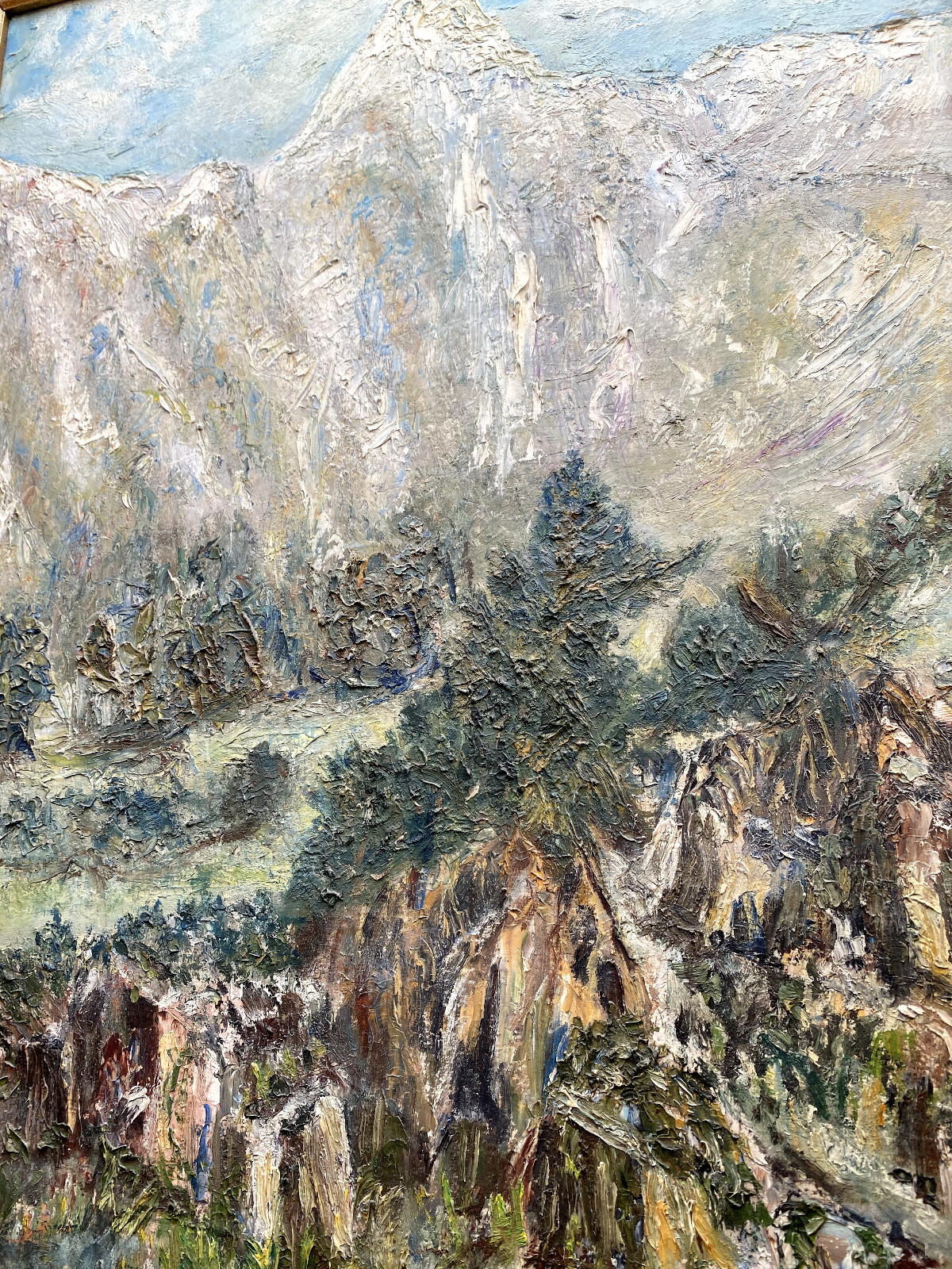 Oil painting landscape unreadable signed Alps frame around 1920 expressionist