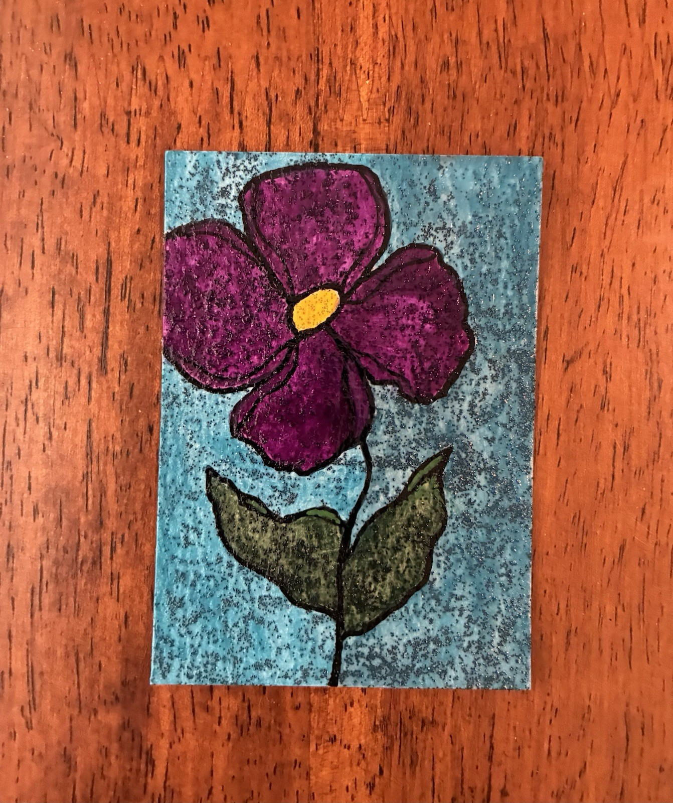ACEO Original Acrylic Painting – 2.5 X 3.5in. ~ Purple Petals 1.