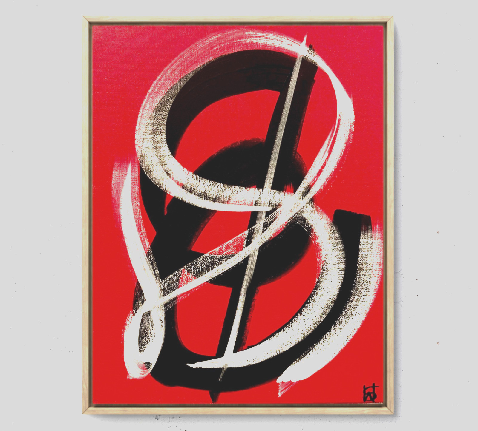 WS original red abstract expressionism painting 14X11 canvas acrylic fine art