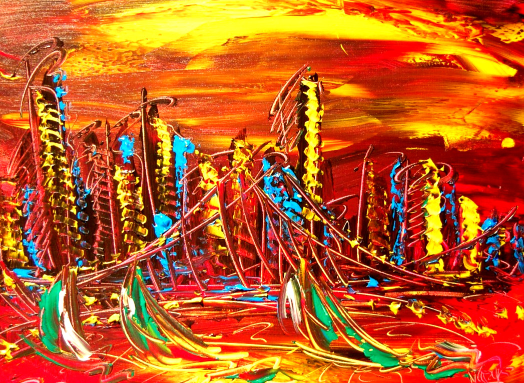 SUN SET CITY – Painting Stretched Canvas Impressionist M.KAZAV