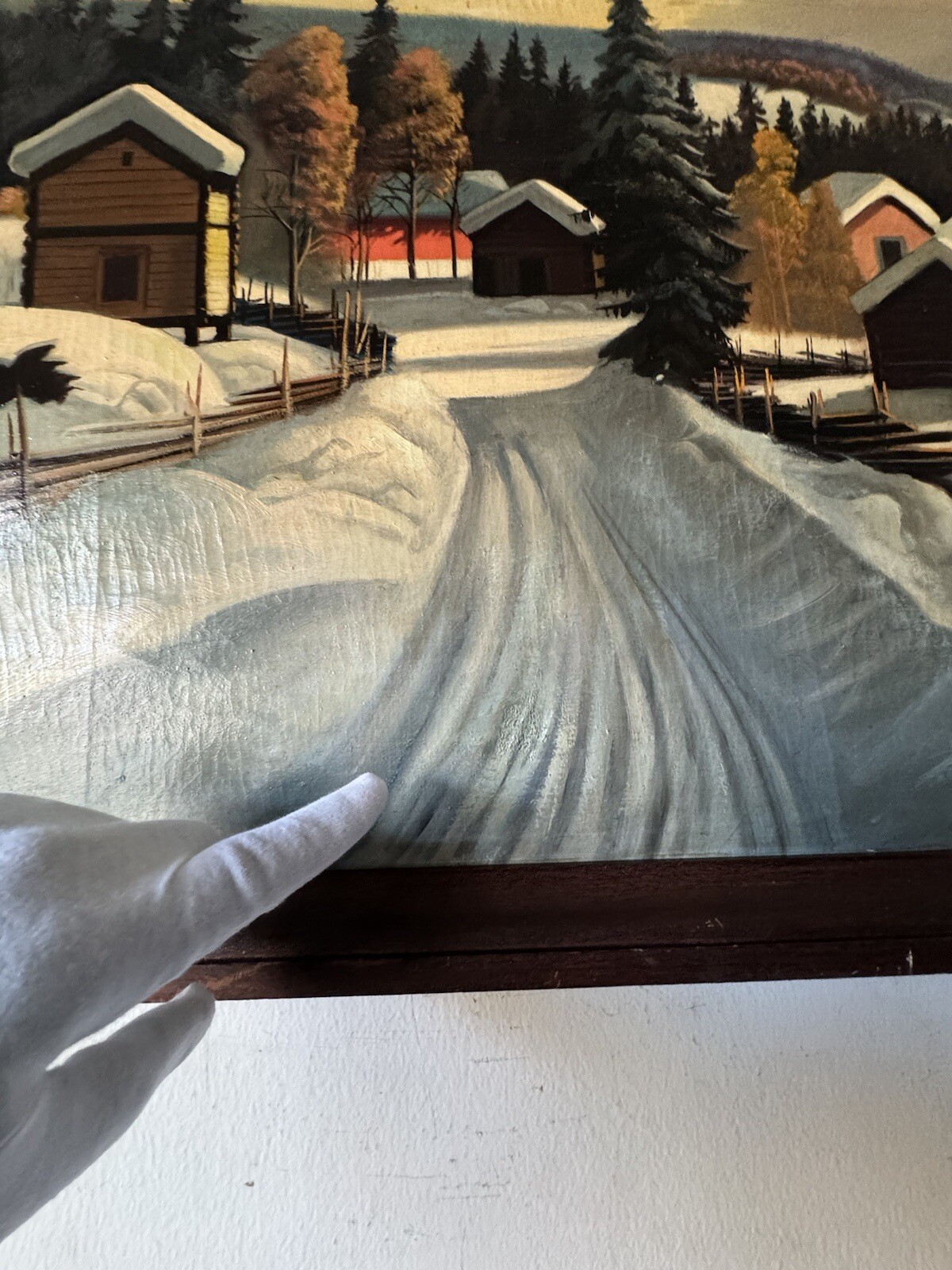 ANTIQUE SWEDISH PLEIN AIR LANDSCAPE OIL PAINTING OLD WINTER SNOW SCANDINAVIAN 35