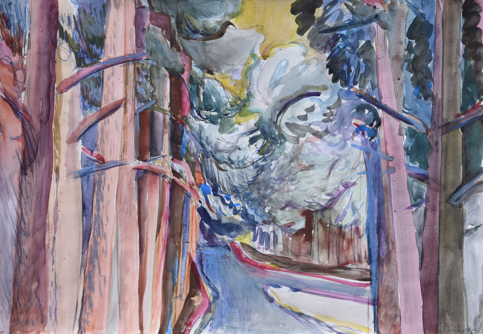 Peter Berndt 1937-2021 Berlin / Aquarell 1988 «Märkischer Kiefernwald» Havel