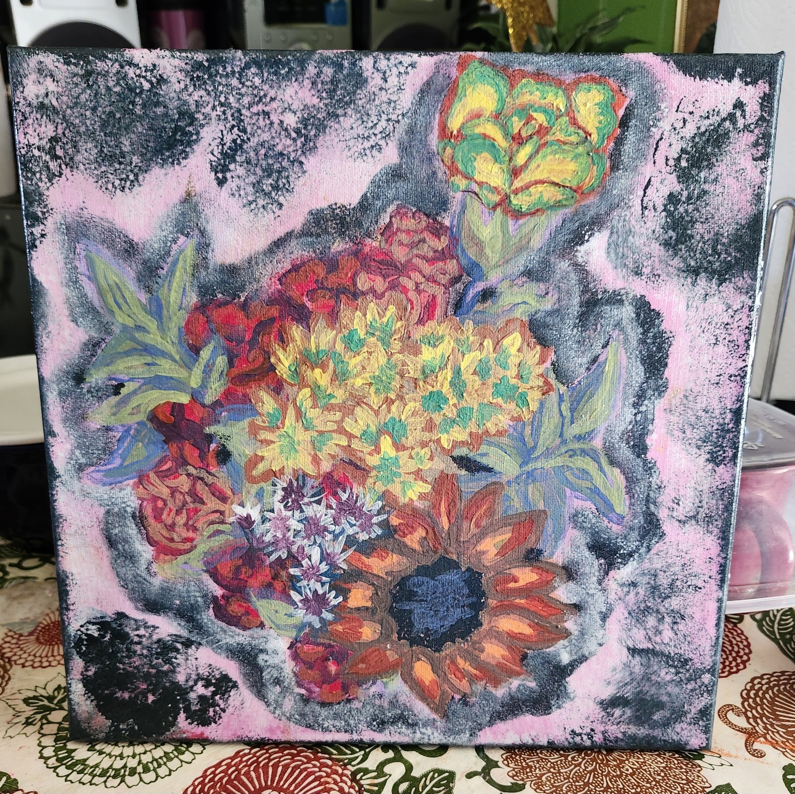 Orginal Floral Acrylic Painting ‘ Namumulaklak Sa Dilim’ 12×12, 1in Thick Canvas