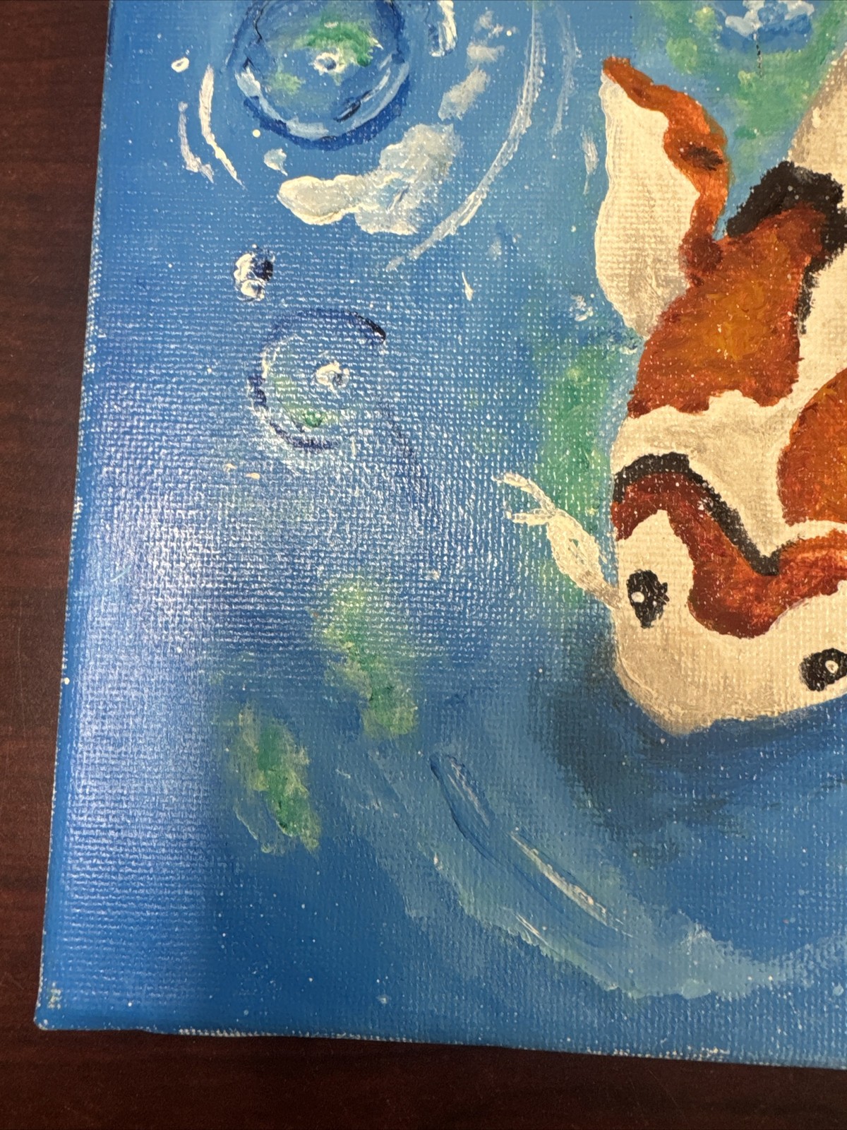 Koi Fish Hand Painted Signed (HK) !!Small Cut On The Painting!! 8×10
