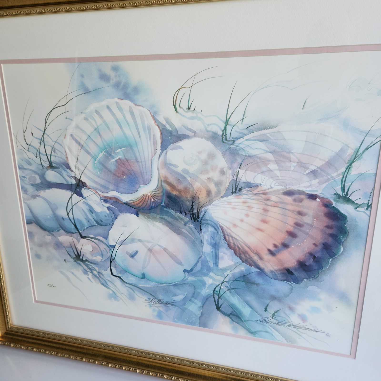 Seashells Richard E. Williams Watercolor Painting Signed Numbered Framed 35″x29″